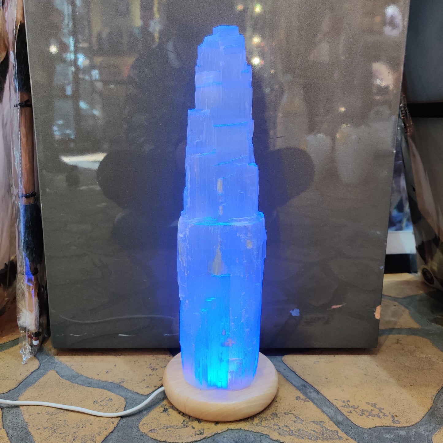 Extra Large 35cm Selenite LED Lamp with Mood Change Lighting - Rivendell Shop