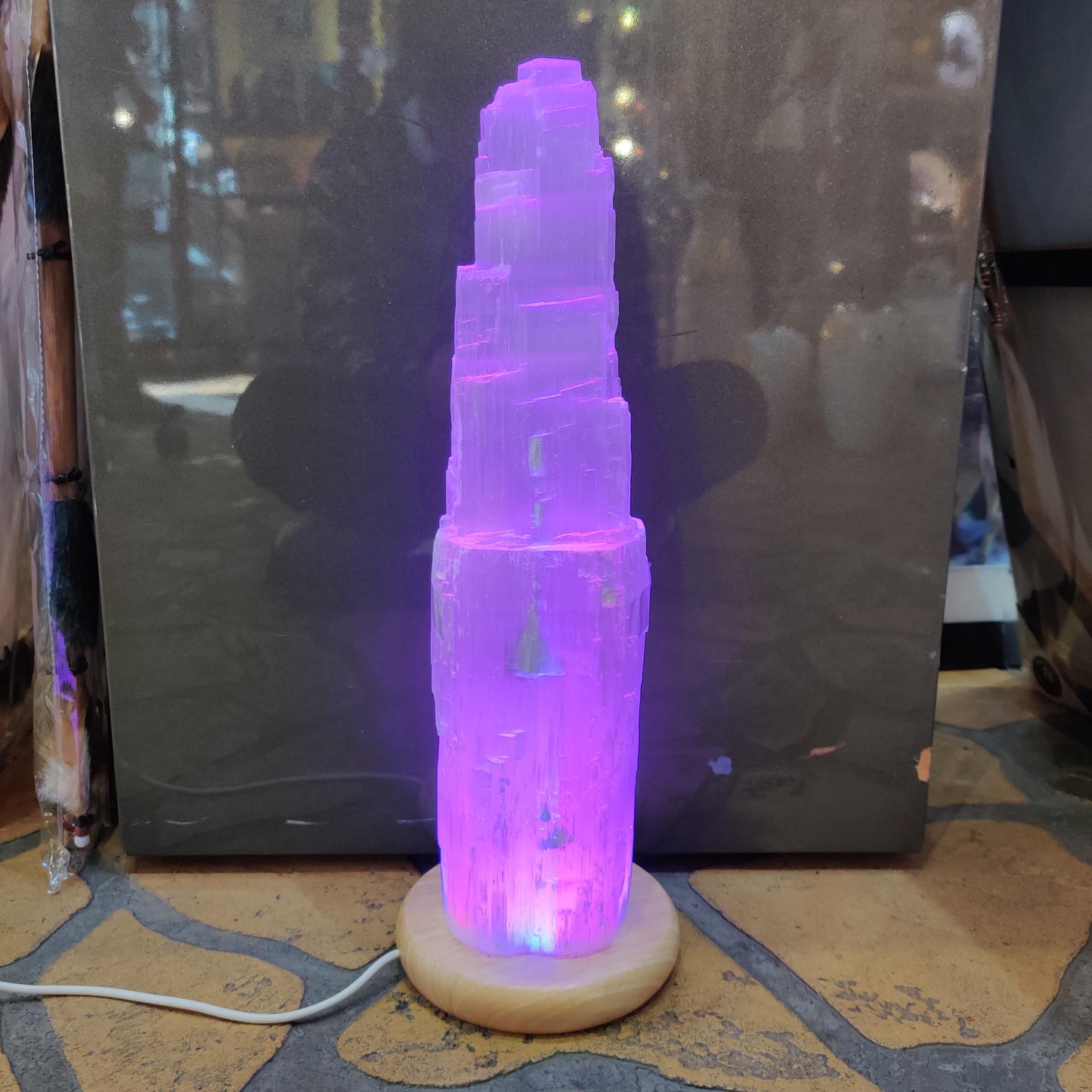 Extra Large 35cm Selenite LED Lamp with Mood Change Lighting - Rivendell Shop