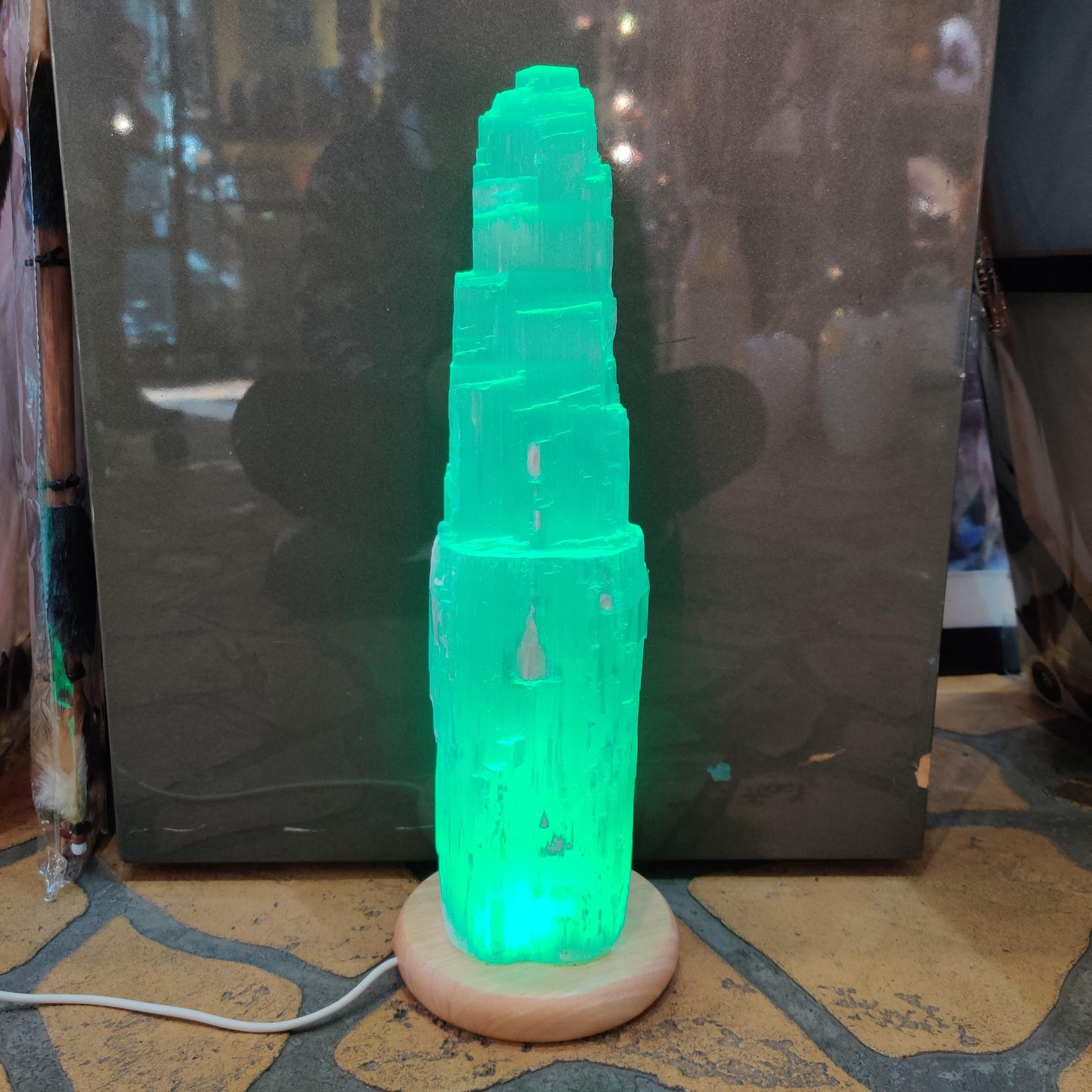 Extra Large 35cm Selenite LED Lamp with Mood Change Lighting - Rivendell Shop