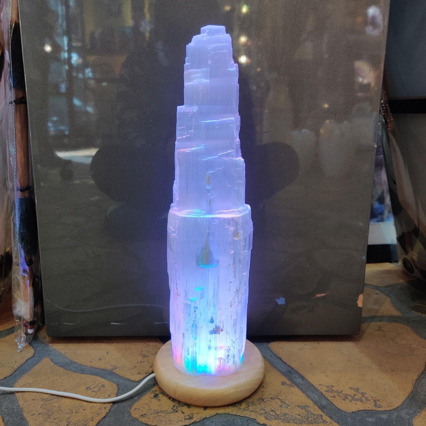 Extra Large 35cm Selenite LED Lamp with Mood Change Lighting - Rivendell Shop