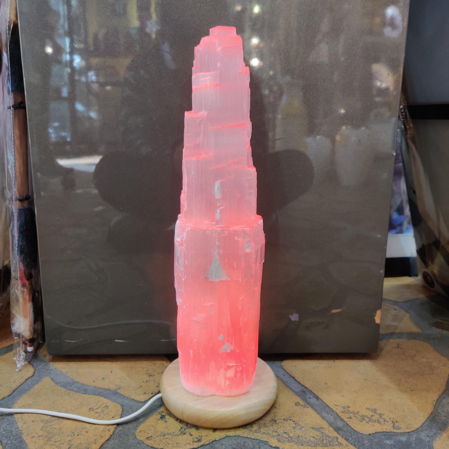 Extra Large 35cm Selenite LED Lamp with Mood Change Lighting - Rivendell Shop