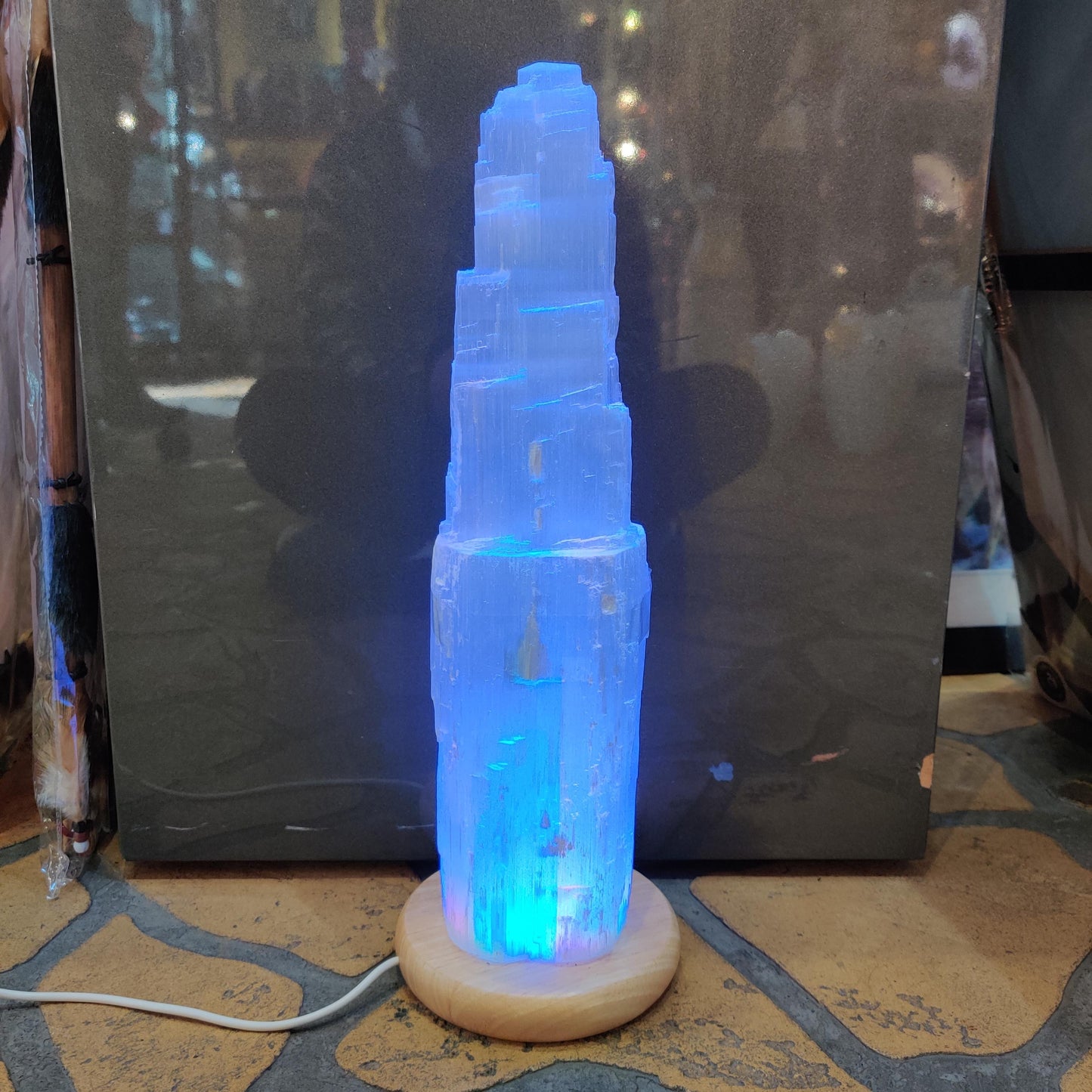 Extra Large 35cm Selenite LED Lamp with Mood Change Lighting - Rivendell Shop