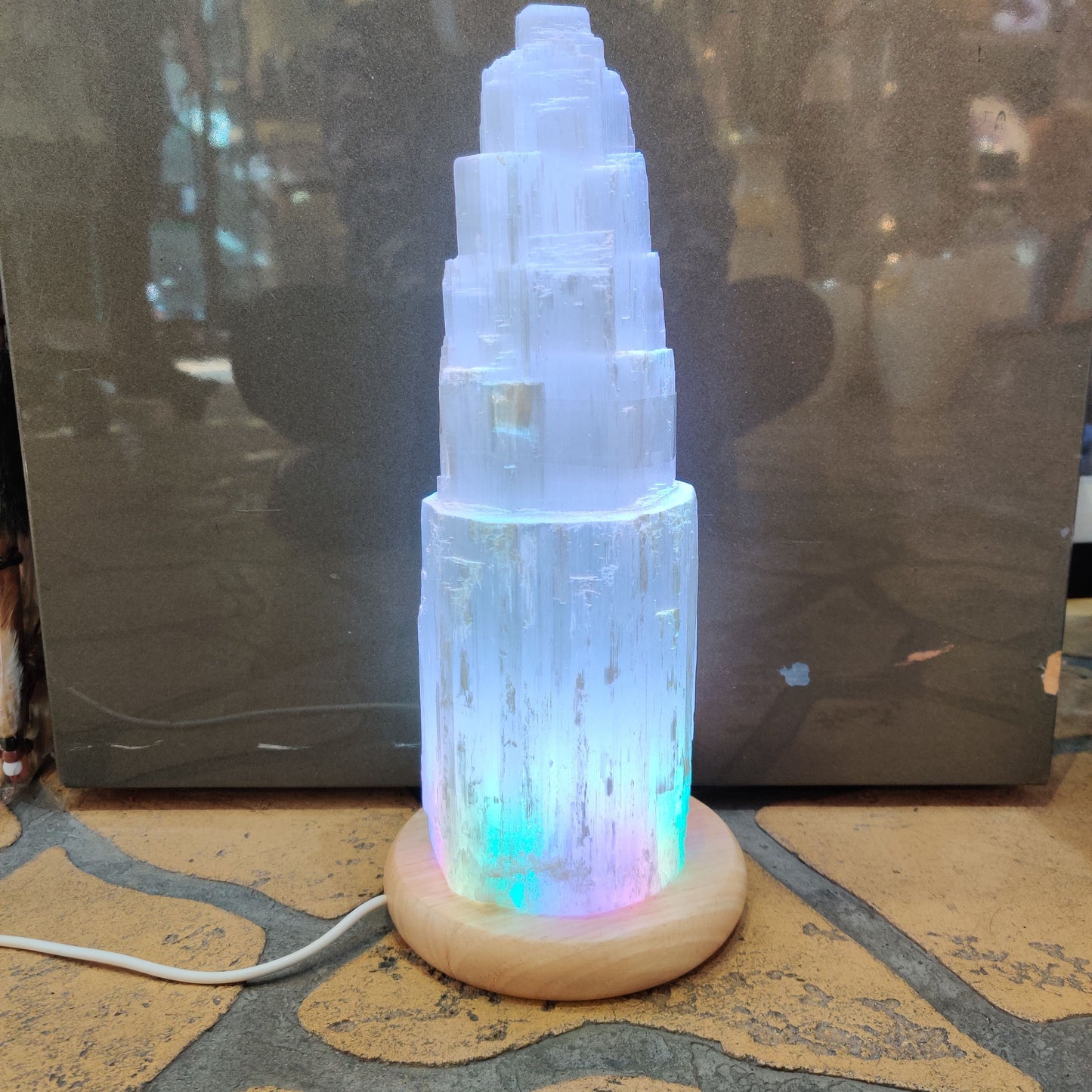 Large 30cm Selenite LED Lamp with Mood Change Lighting - Rivendell Shop