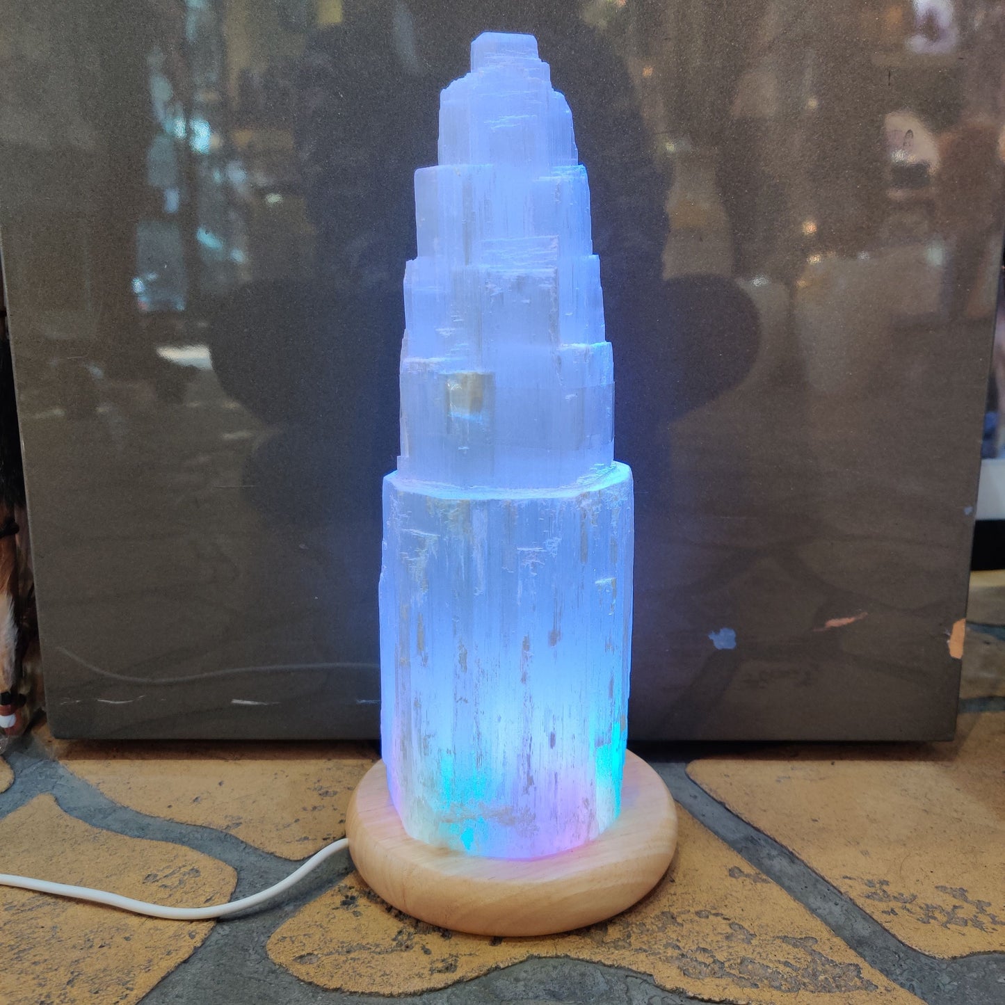 Large 30cm Selenite LED Lamp with Mood Change Lighting - Rivendell Shop