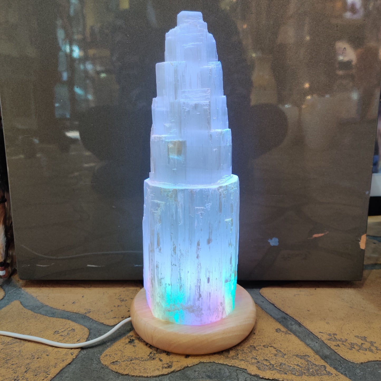 Large 30cm Selenite LED Lamp with Mood Change Lighting - Rivendell Shop