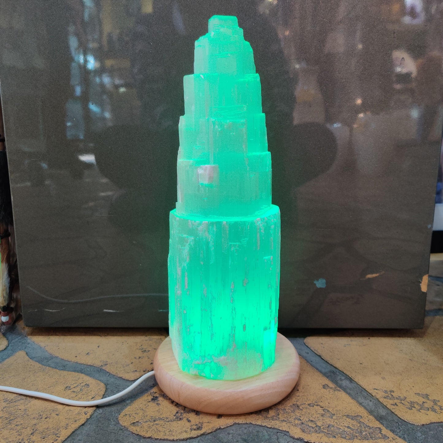 Large 30cm Selenite LED Lamp with Mood Change Lighting - Rivendell Shop