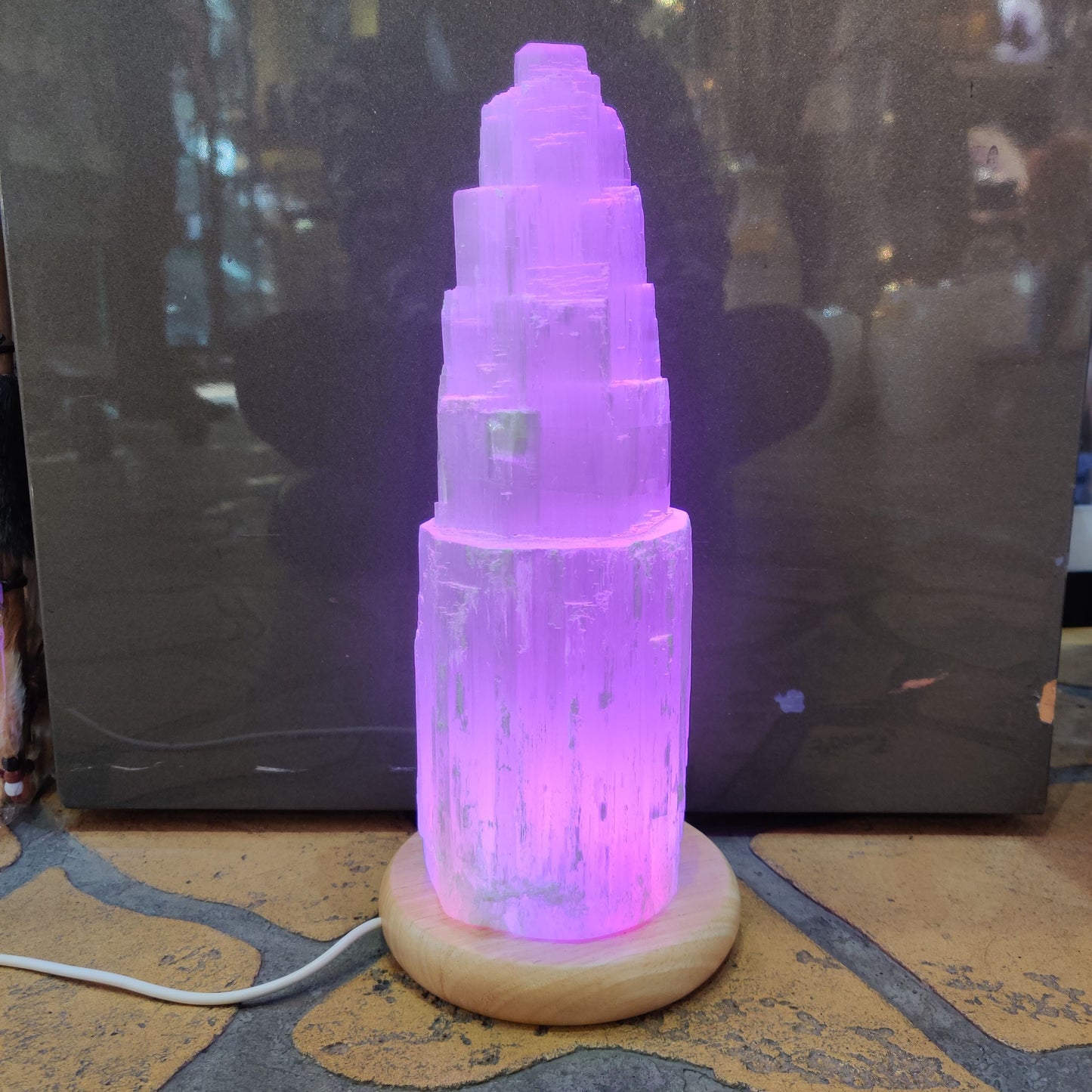 Large 30cm Selenite LED Lamp with Mood Change Lighting - Rivendell Shop