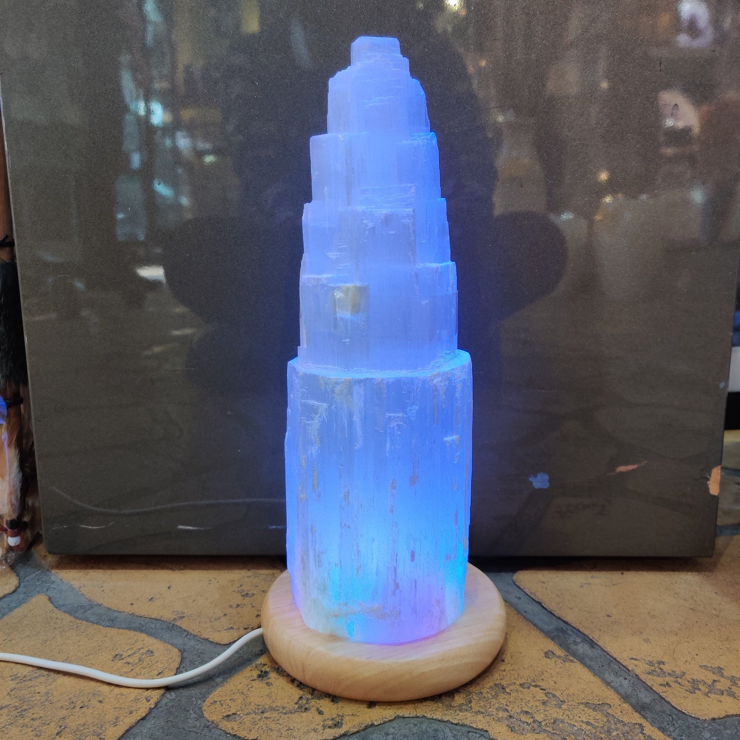 Large 30cm Selenite LED Lamp with Mood Change Lighting - Rivendell Shop