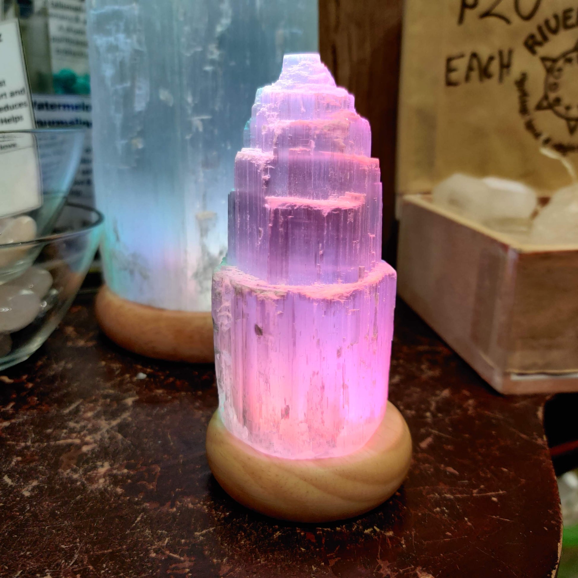 Mini 10 x 5 cm Selenite LED Lamp with Mood Change Lighting - Rivendell Shop