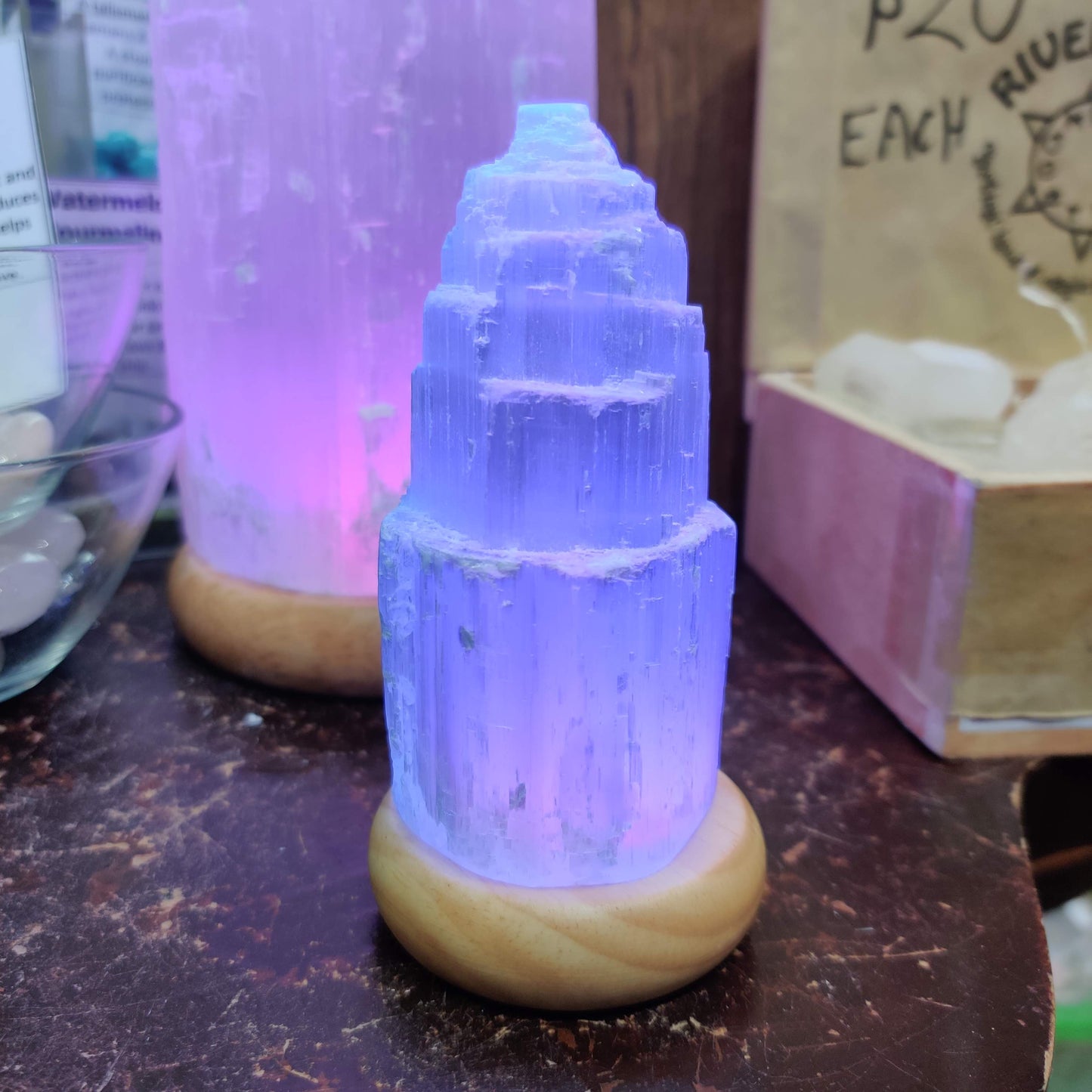 Mini 10 x 5 cm Selenite LED Lamp with Mood Change Lighting - Rivendell Shop
