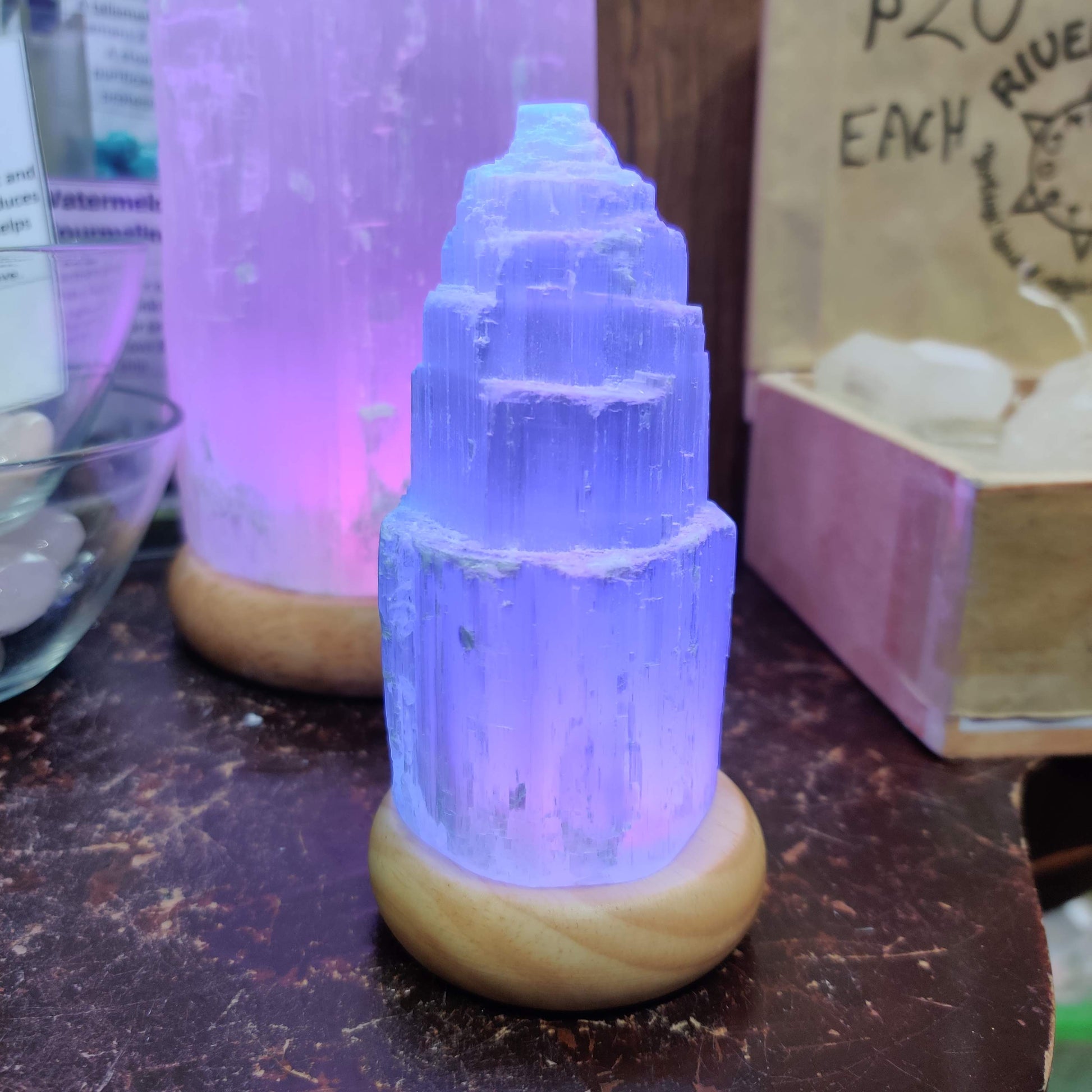 Mini 10 x 5 cm Selenite LED Lamp with Mood Change Lighting - Rivendell Shop