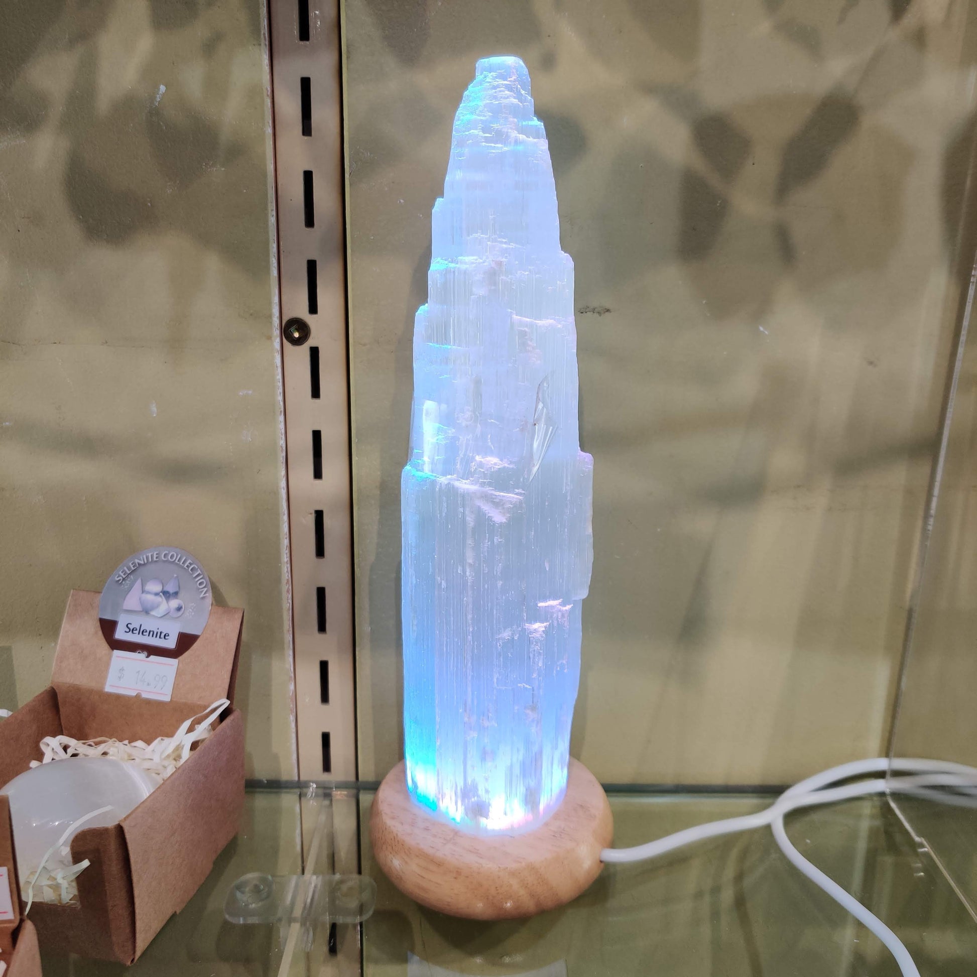 Mini 20 x 5 cm Selenite LED Lamp with Mood Change Lighting - Rivendell Shop