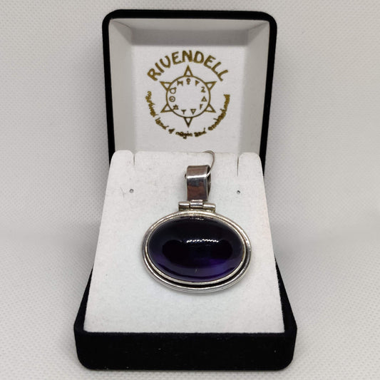 Wide Oval Amethyst 925 Sterling Silver Pendant - Rivendell Shop