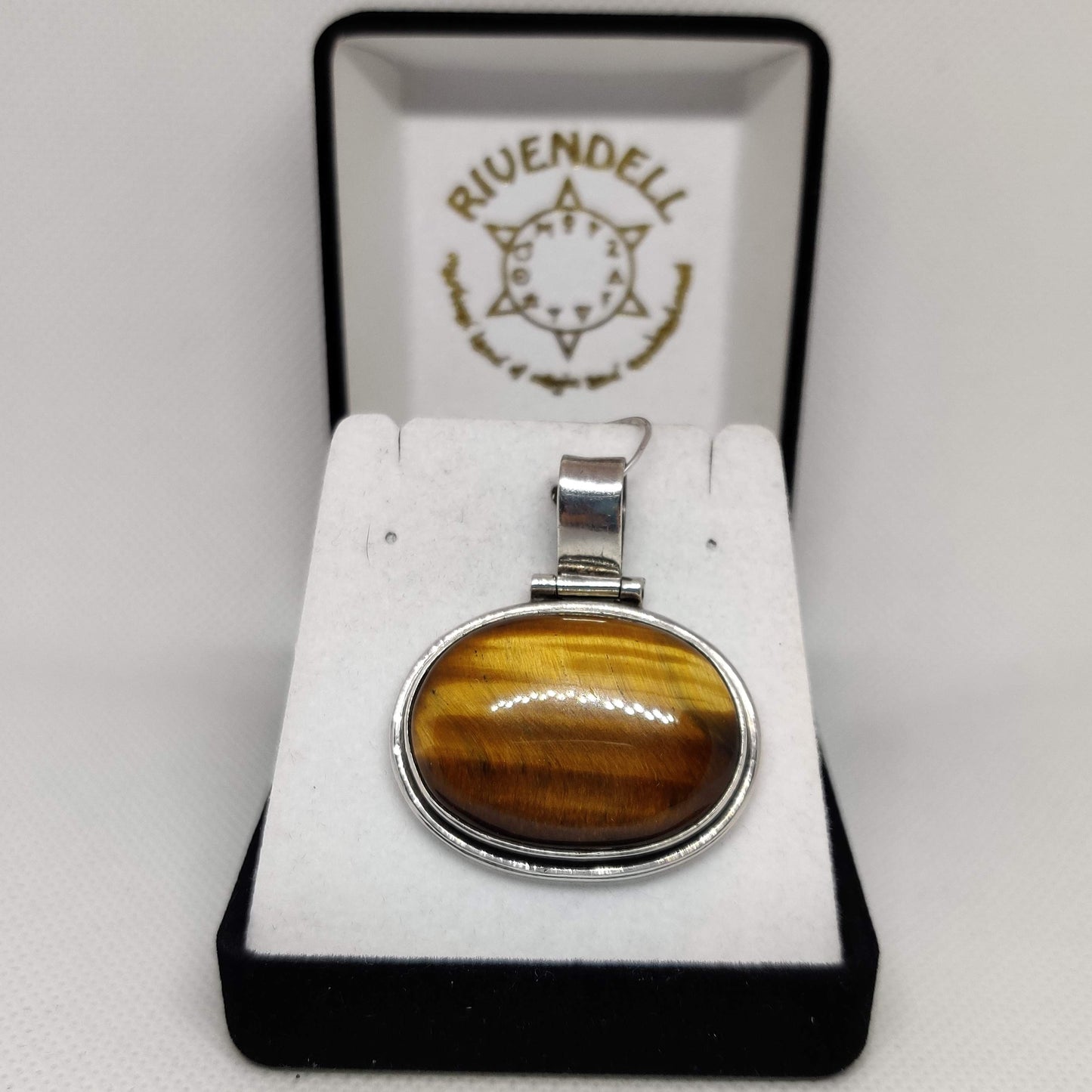 Wide Oval Tiger's Eye Sterling Silver Pendant - Rivendell Shop