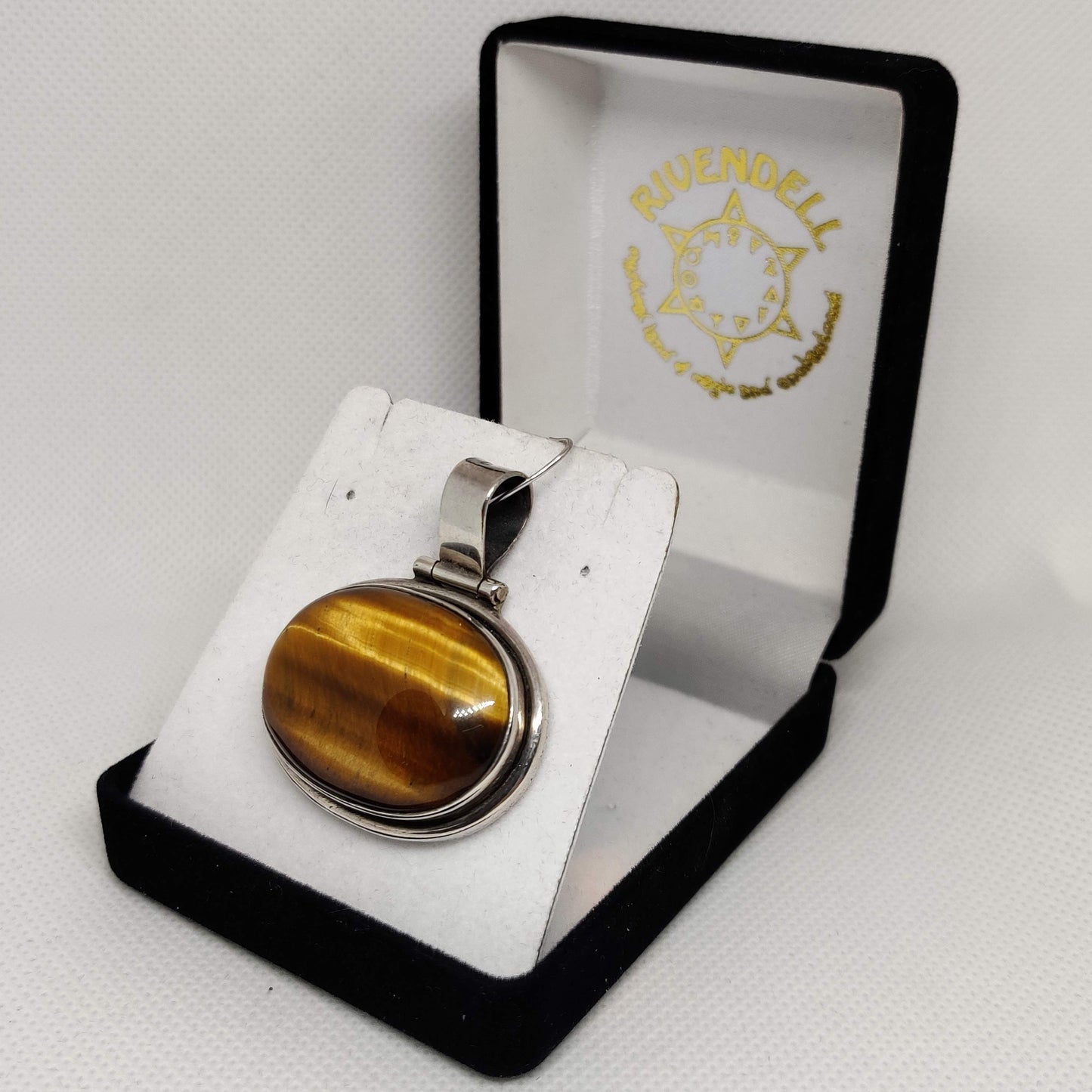 Wide Oval Tiger's Eye Sterling Silver Pendant - Rivendell Shop
