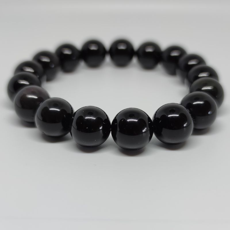 Black Obsidian Round Bead Crystal Bracelet - Rivendell Shop