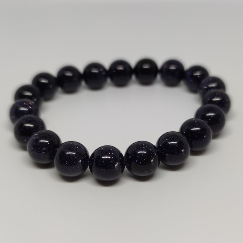 Blue Goldstone Round Bead Crystal Bracelet - Rivendell Shop