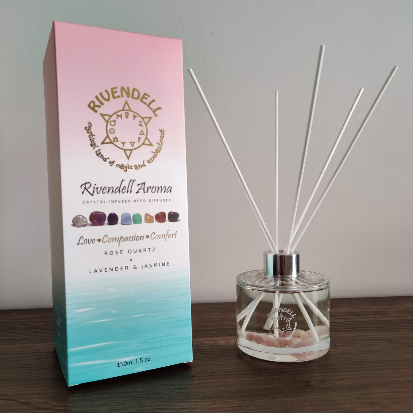 Rivendell Aroma: Rose Quartz x Lavender and Jasmine Crystal-Infused Reed Diffuser - Rivendell Shop