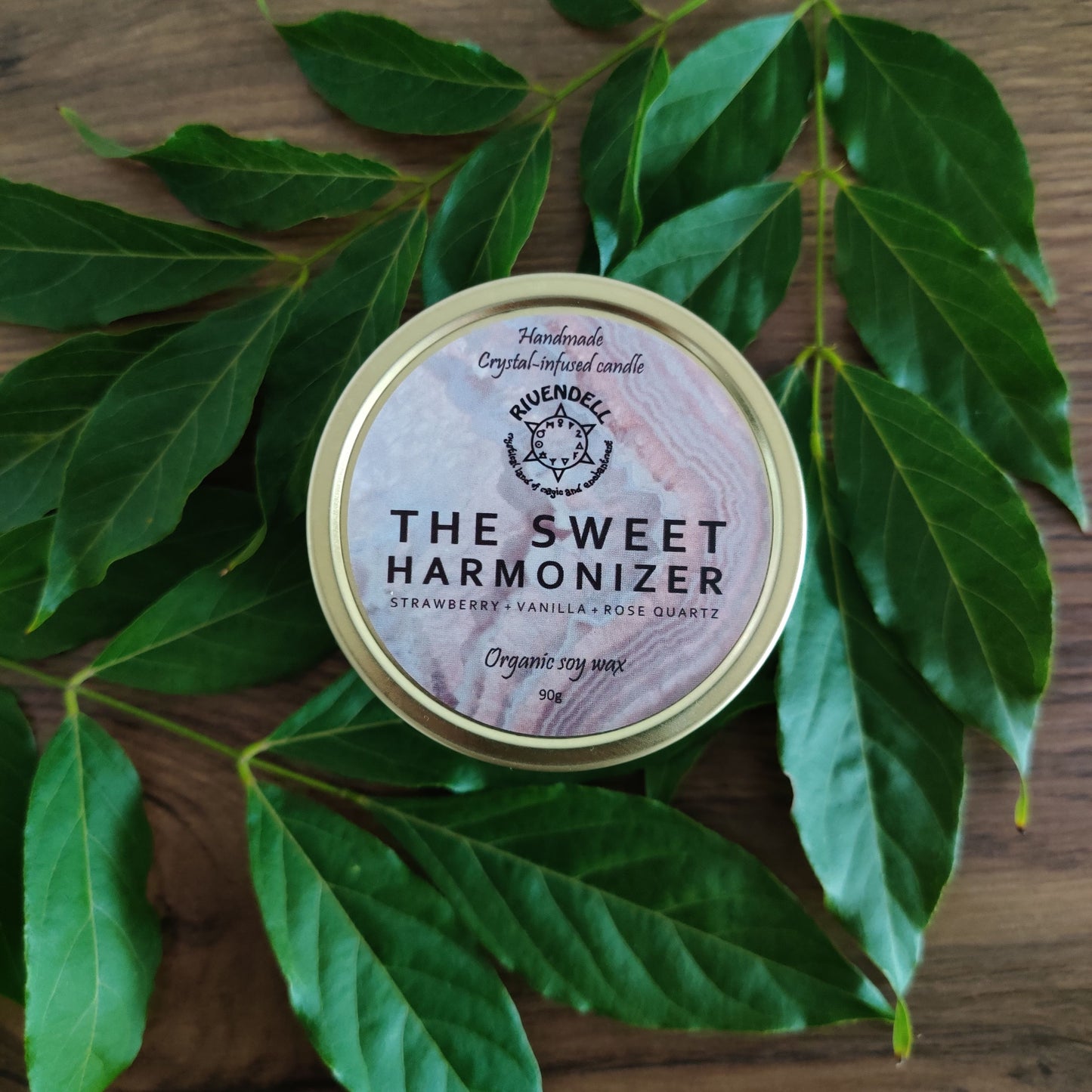 "The Sweet Harmonizer" Strawberry + Vanilla + Rose Quartz Crystal-infused Tin Candle - Rivendell Shop