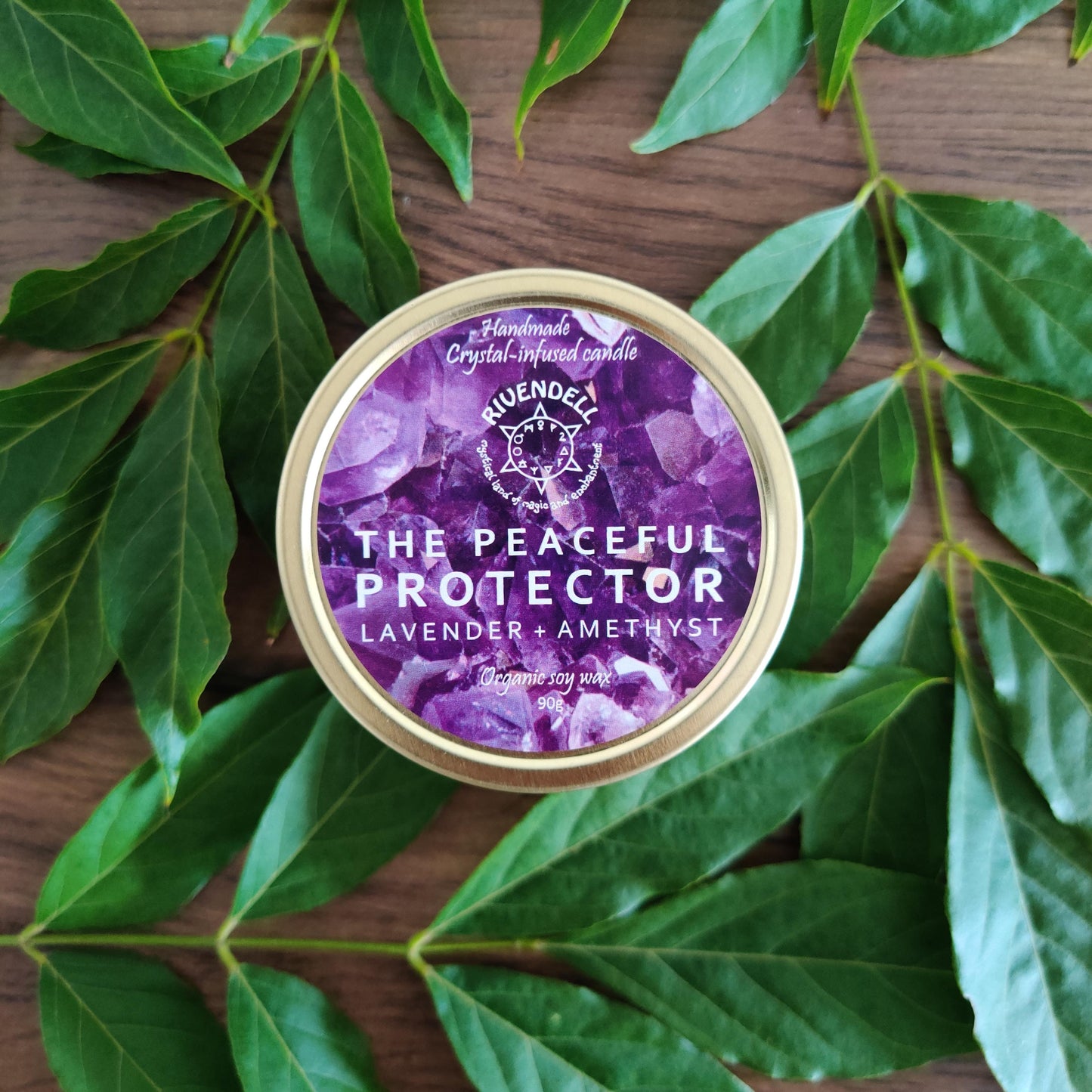 "The Peaceful Protector" Lavender + Amethyst Crystal-infused Tin Candle - Rivendell Shop