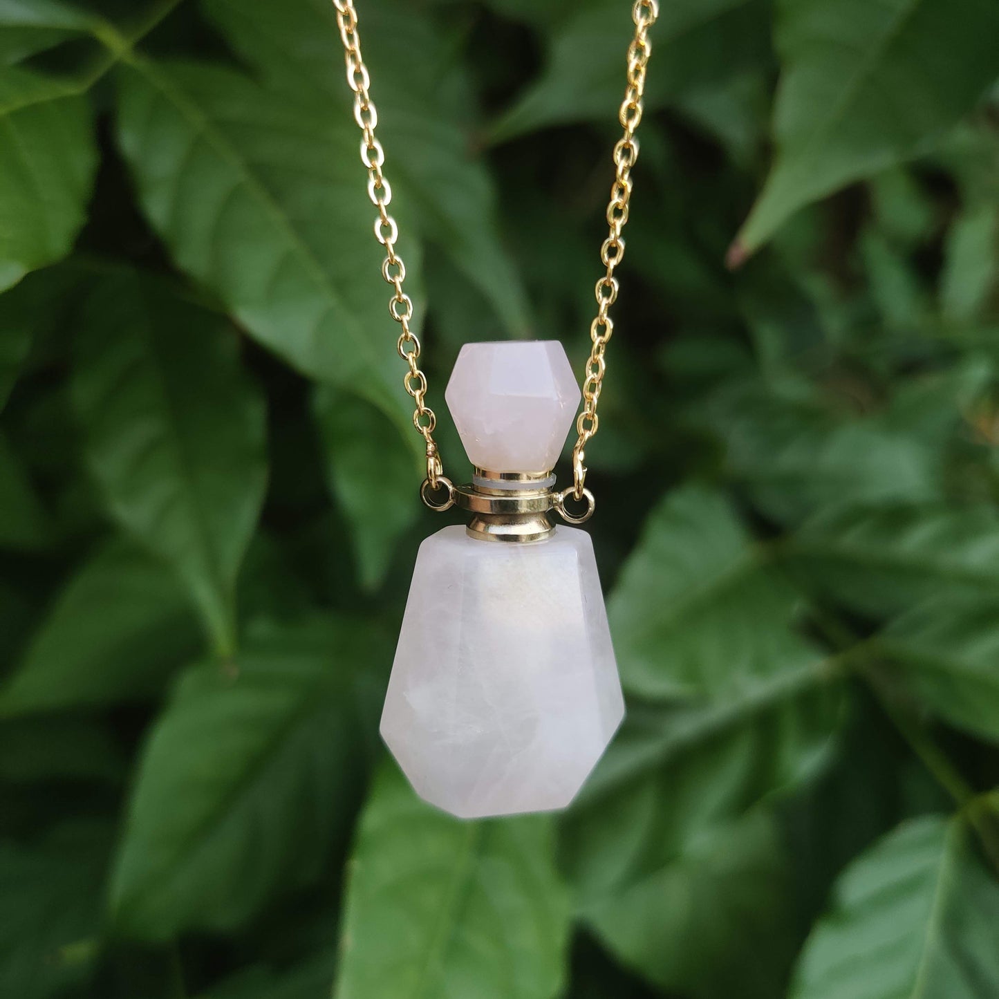 Rose Quartz Crystal Mini Perfume Bottle Necklace - Rivendell Shop