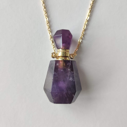 Dark Amethyst Crystal Mini Perfume Bottle Necklace - Rivendell Shop