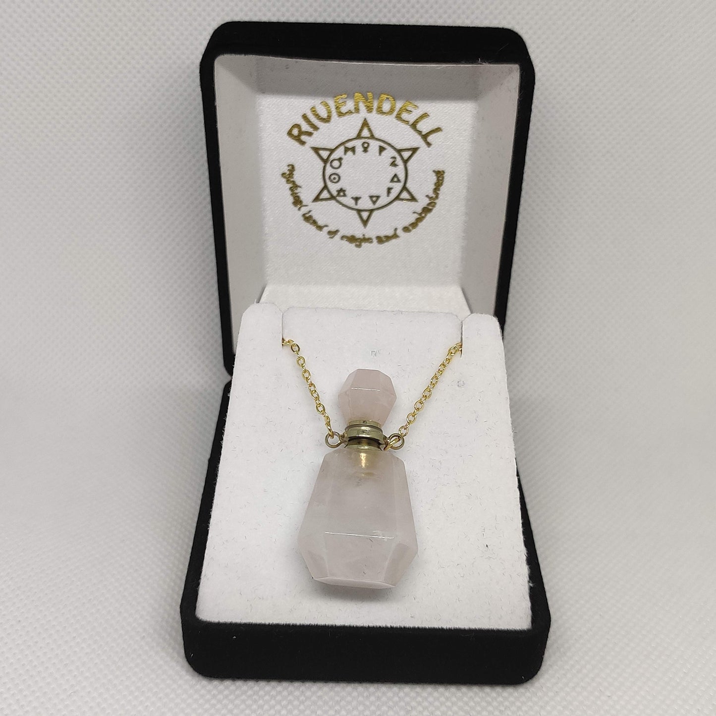 Rose Quartz Crystal Mini Perfume Bottle Necklace - Rivendell Shop