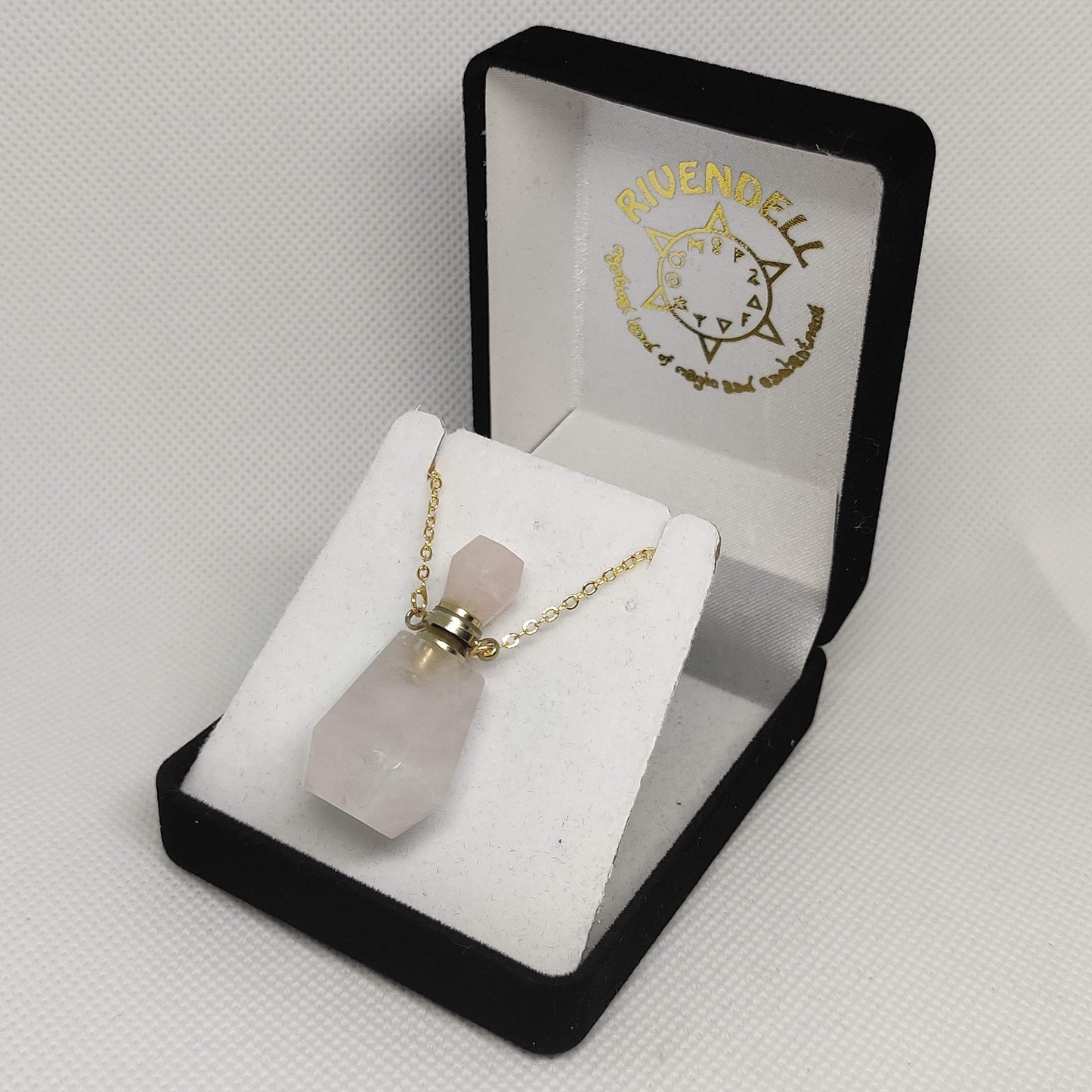 Rose Quartz Crystal Mini Perfume Bottle Necklace - Rivendell Shop