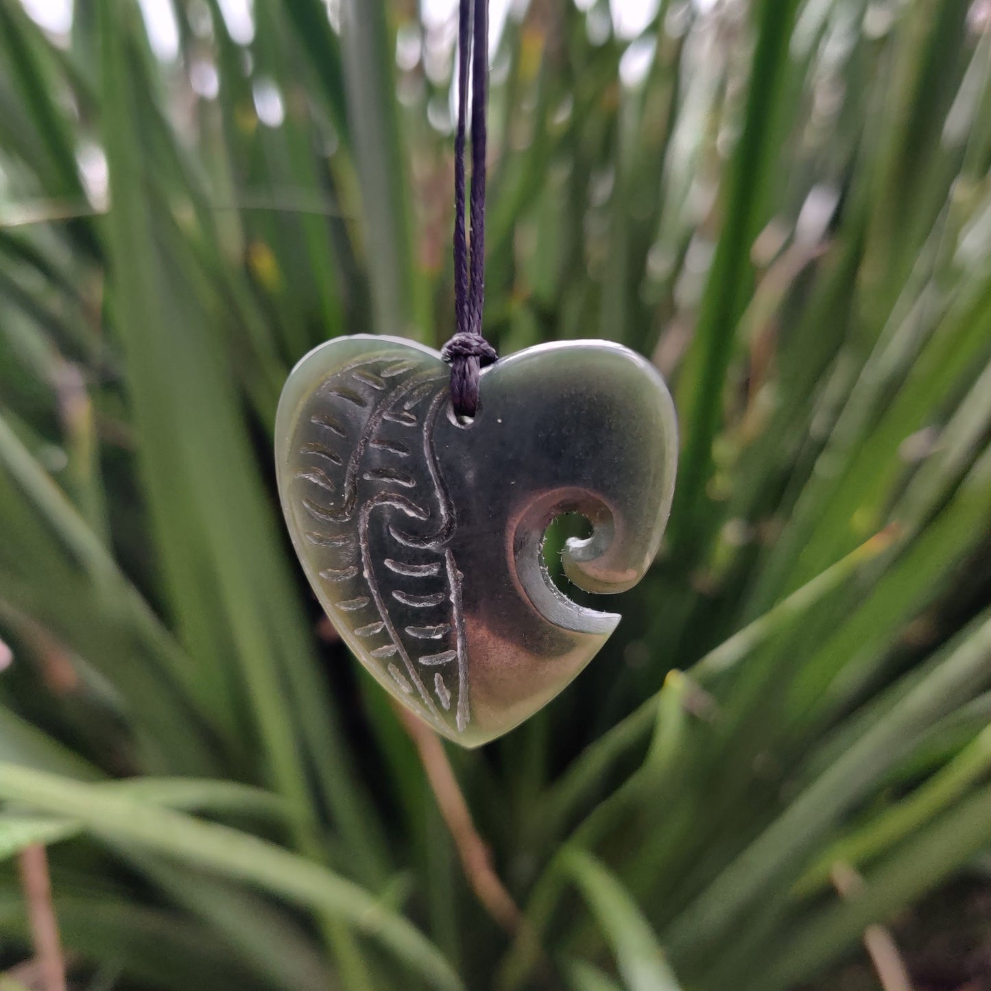 Heart Greenstone Pendant with Carved Detail - Large - Rivendell Shop