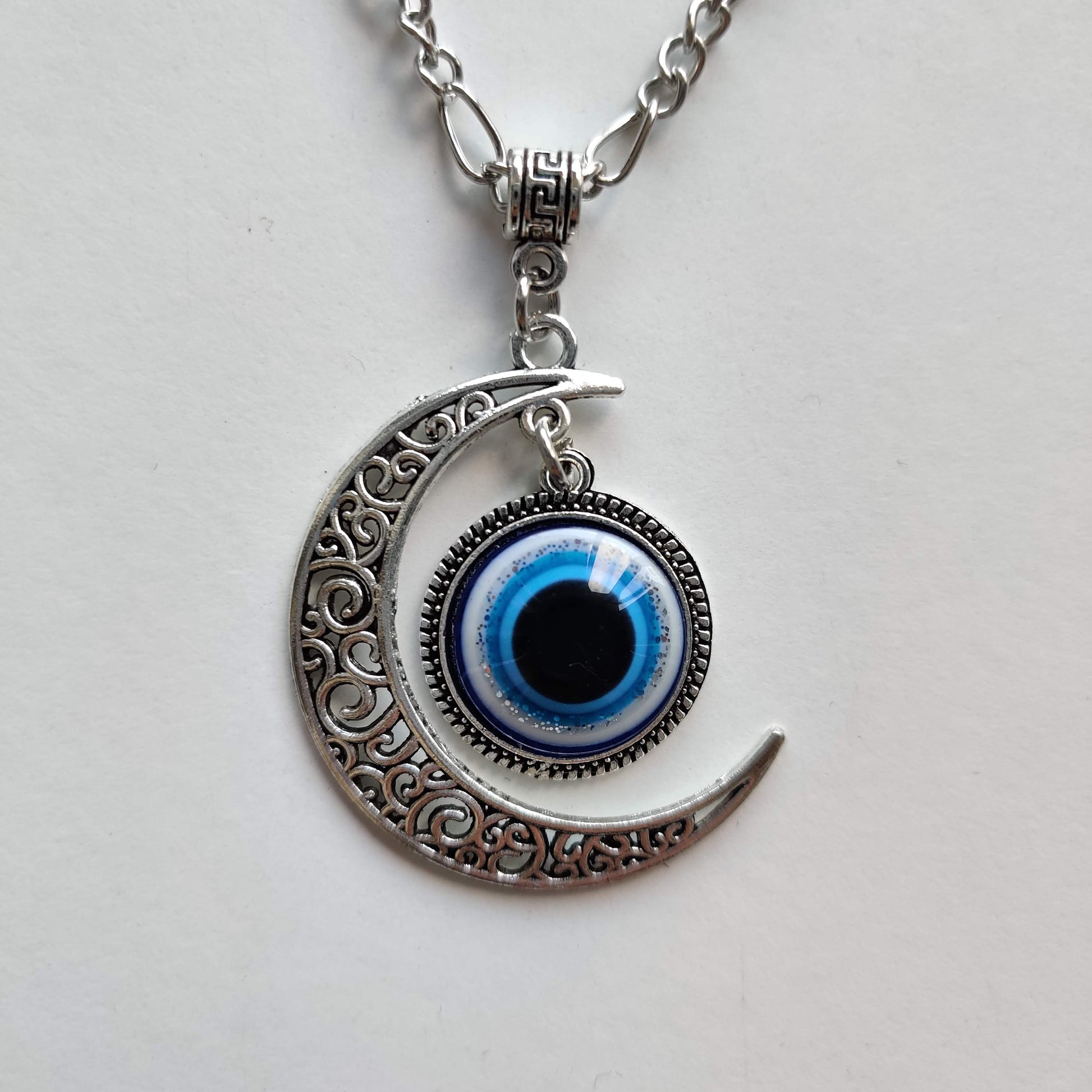 Evil Eye Moon Pendant with Silver Chain - Rivendell Shop