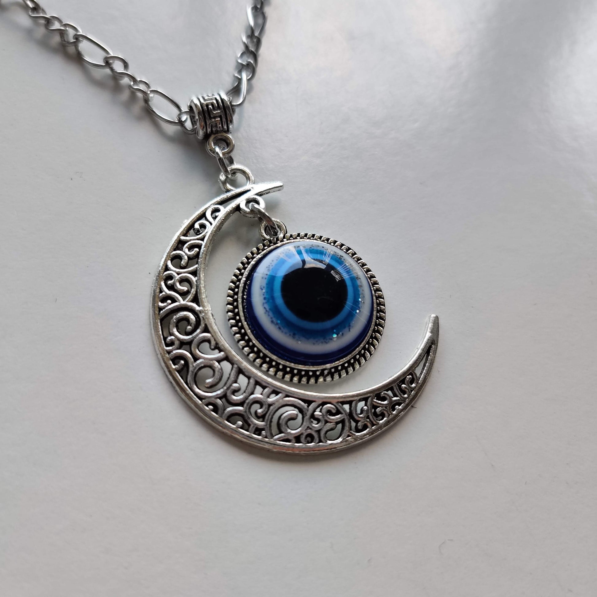 Evil Eye Moon Pendant with Silver Chain - Rivendell Shop