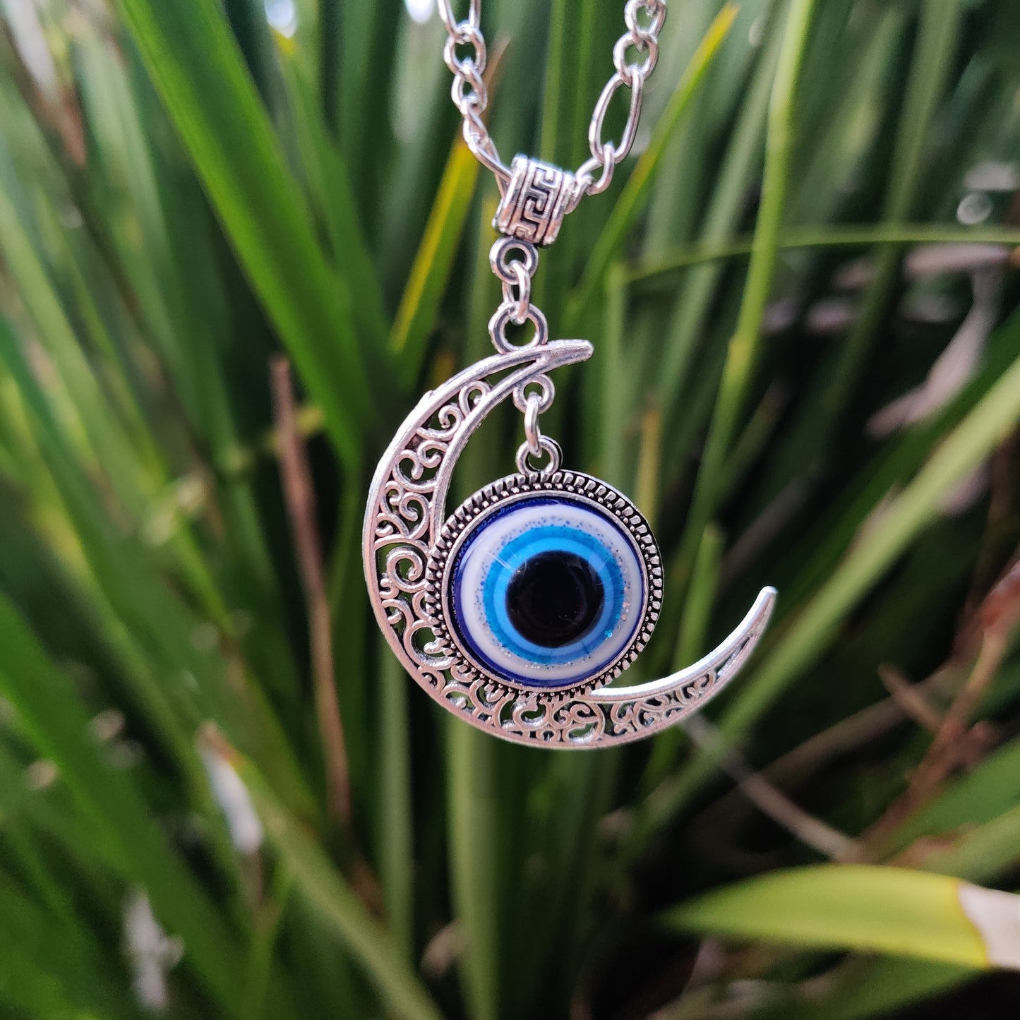 Evil Eye Moon Pendant with Silver Chain - Rivendell Shop