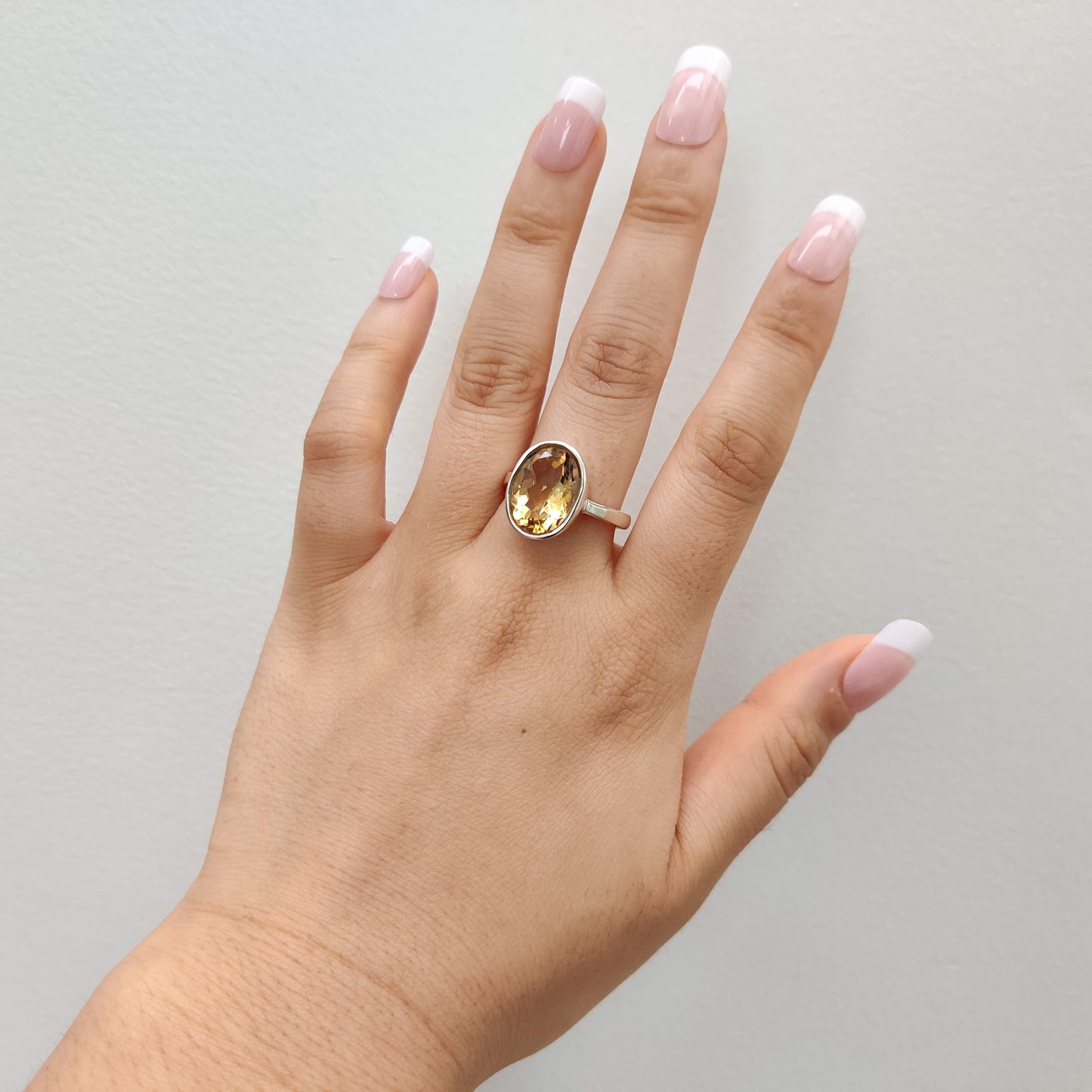 Citrine Diamond Cut Oval 925 Sterling Silver Ring - Rivendell Shop