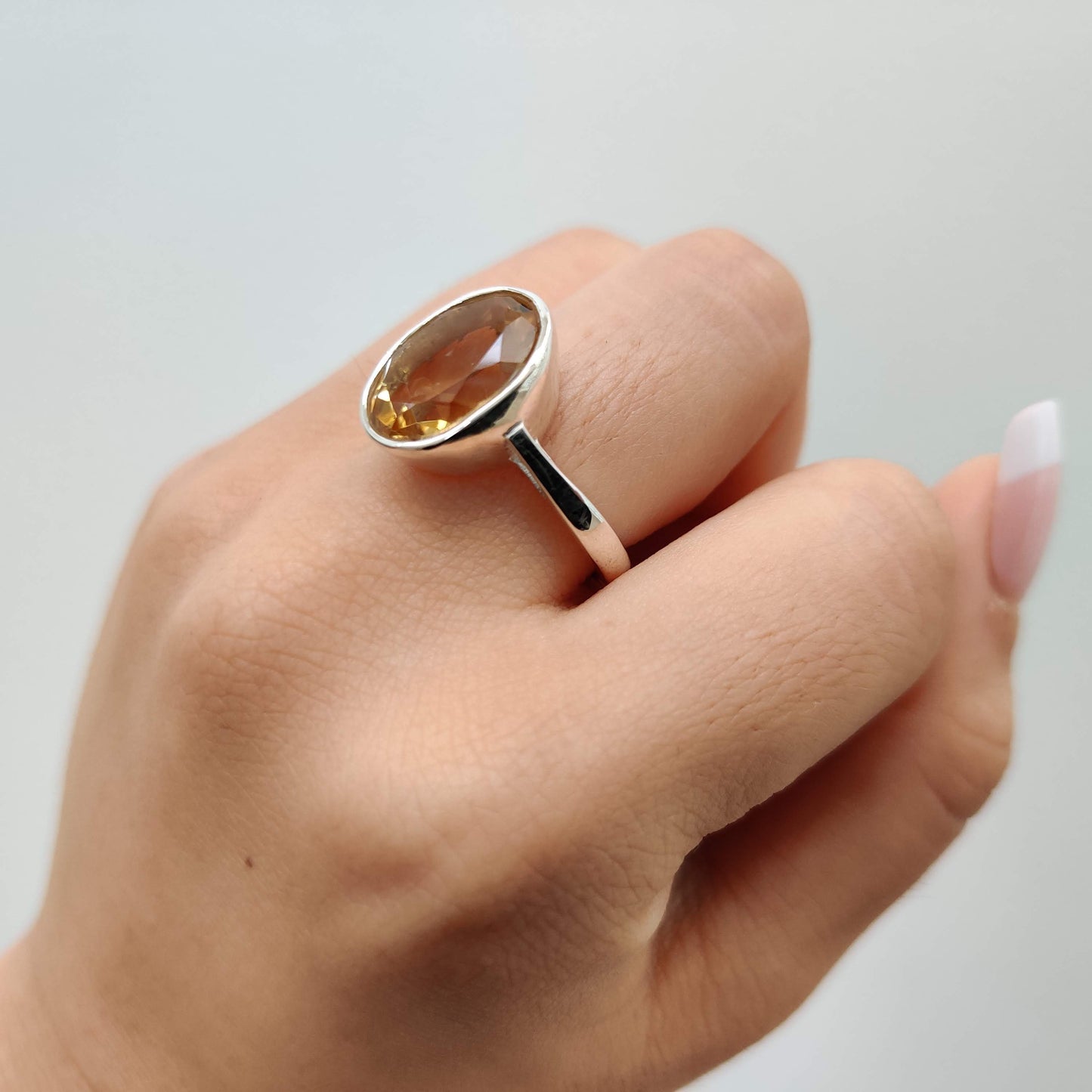Citrine Diamond Cut Oval 925 Sterling Silver Ring - Rivendell Shop