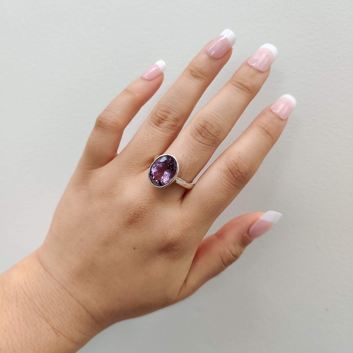 Amethyst Diamond Cut Oval 925 Sterling Silver Ring - Rivendell Shop