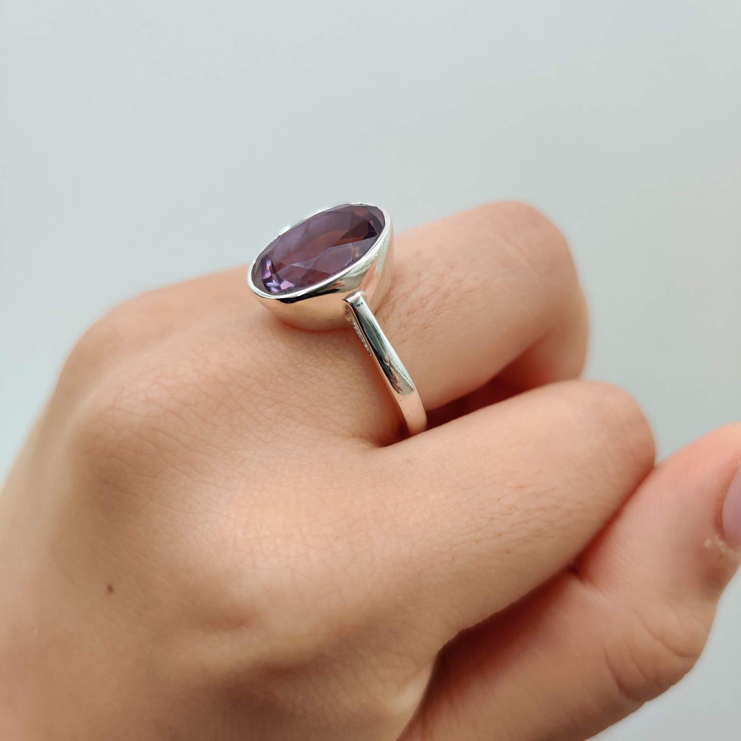 Amethyst Diamond Cut Oval 925 Sterling Silver Ring - Rivendell Shop