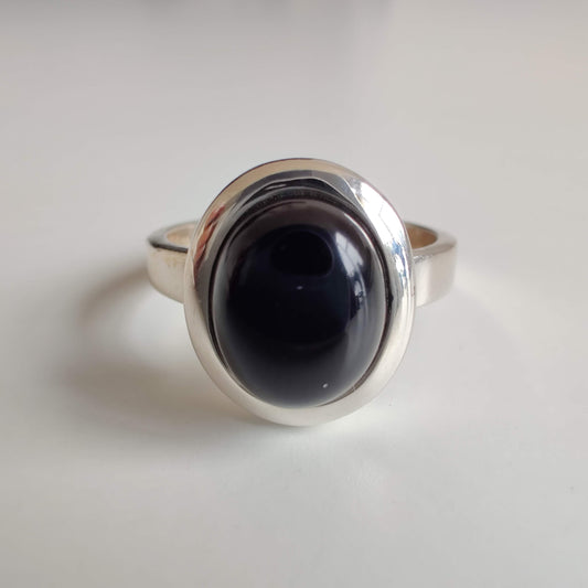 Black Onyx Oval 925 Sterling Silver Ring - Rivendell Shop