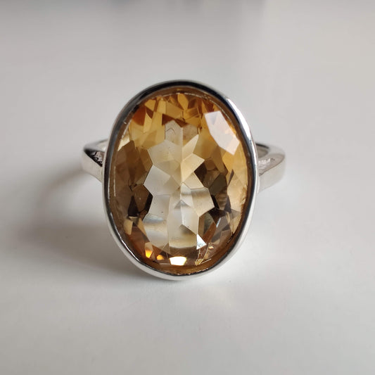 Citrine Diamond Cut Oval 925 Sterling Silver Ring - Rivendell Shop