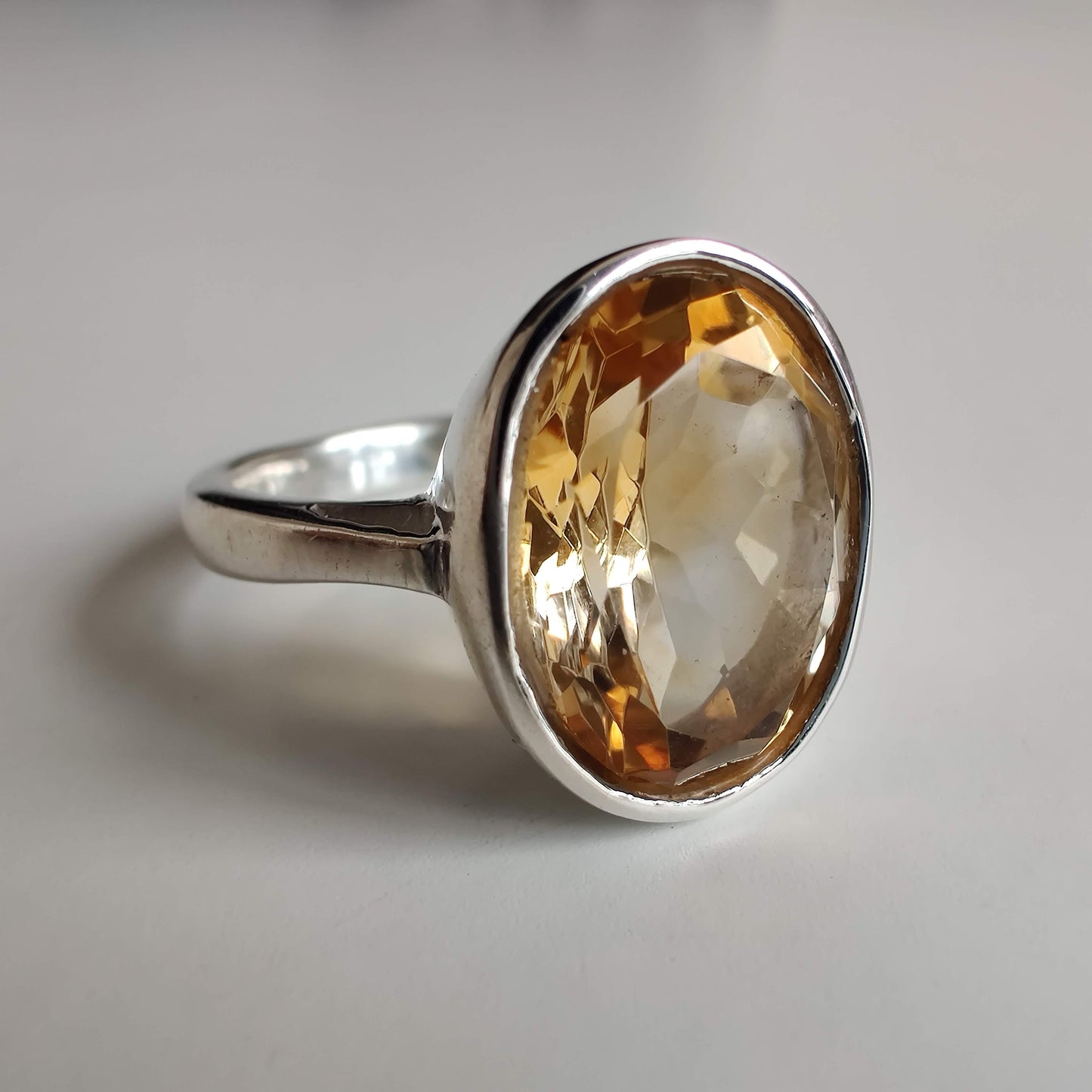 Citrine Diamond Cut Oval 925 Sterling Silver Ring - Rivendell Shop