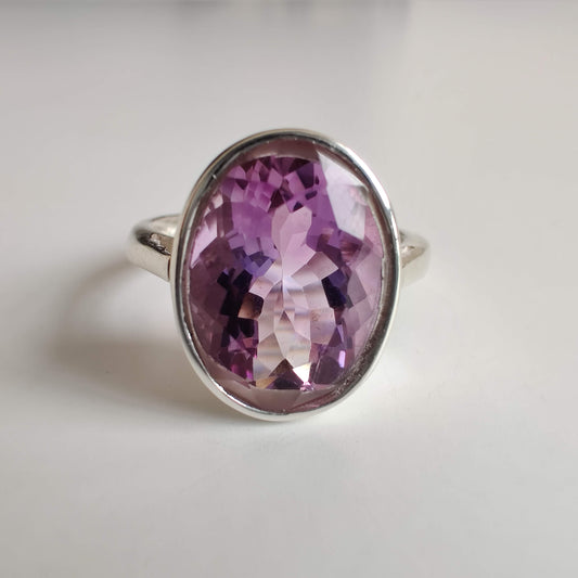 Amethyst Diamond Cut Oval 925 Sterling Silver Ring - Rivendell Shop