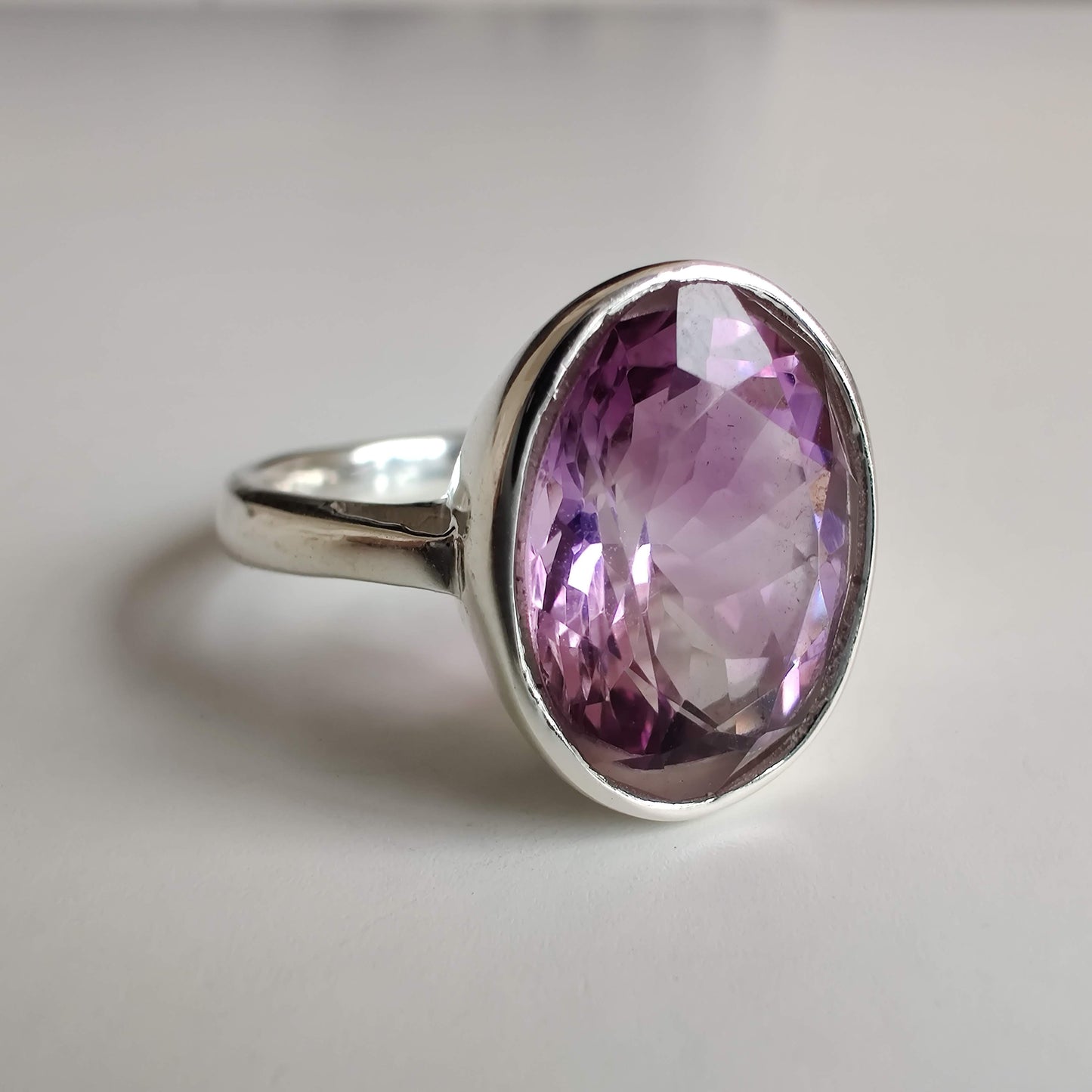 Amethyst Diamond Cut Oval 925 Sterling Silver Ring - Rivendell Shop