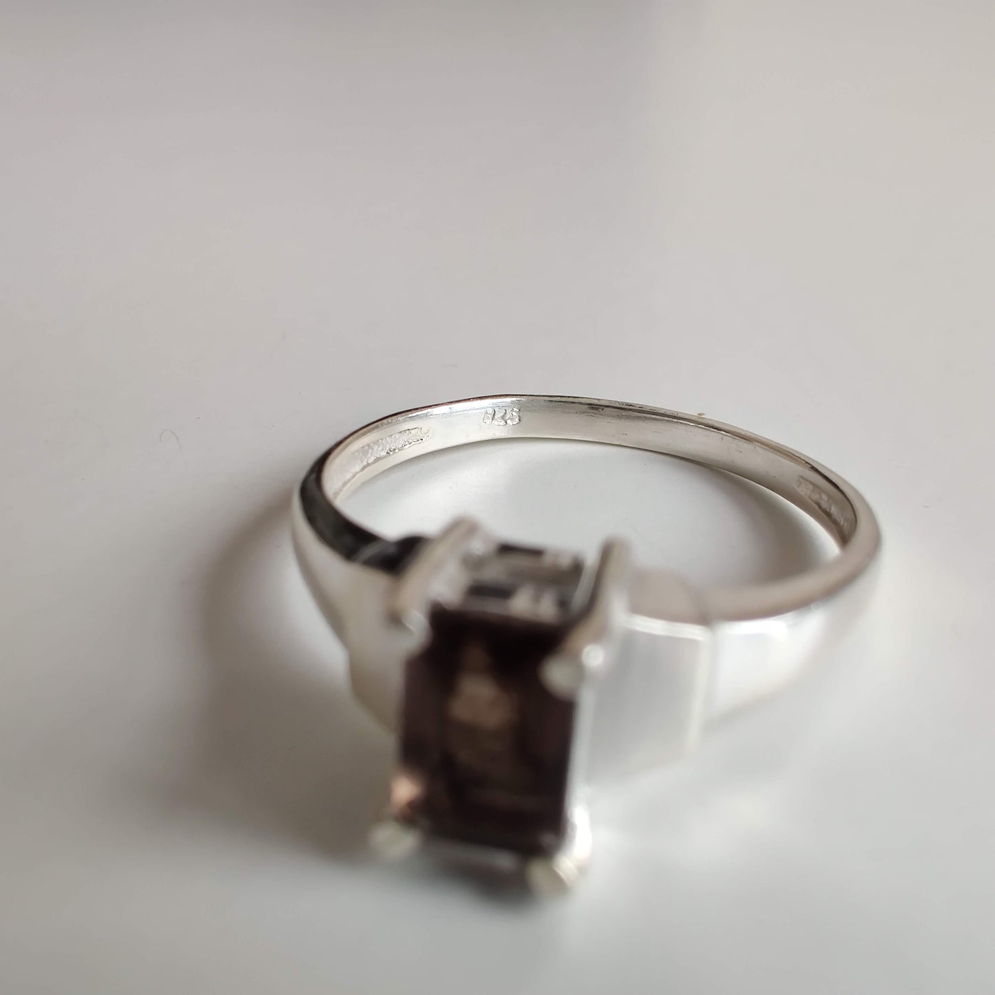 Smoky Quartz Emerald-Cut 925 Sterling Silver Ring - Rivendell Shop