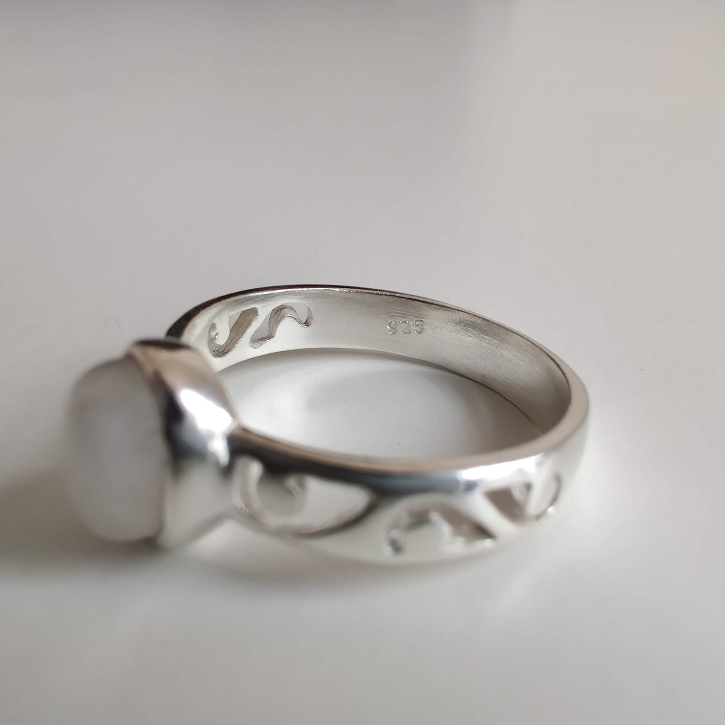 Moonstone Oval 925 Sterling Silver Ring with Koru Design - Rivendell Shop