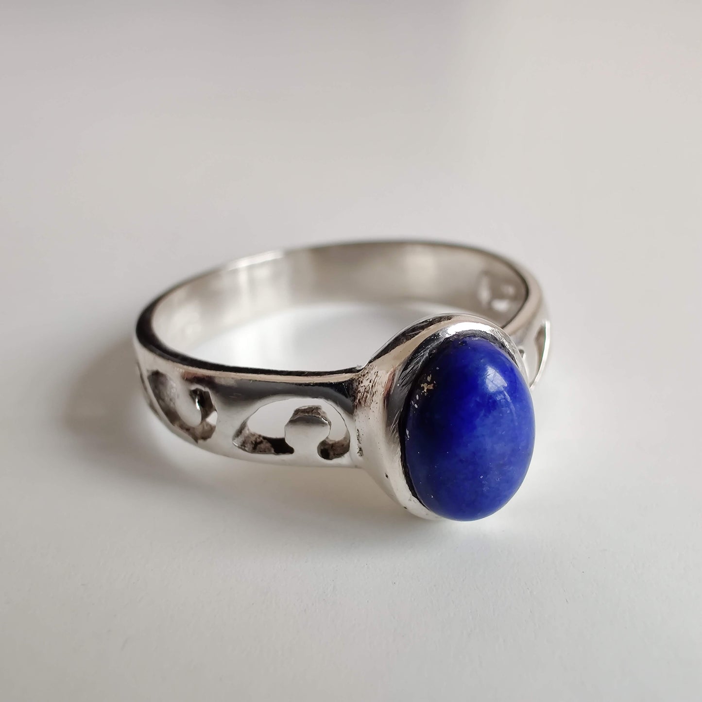 Lapis Lazuli Oval 925 Sterling Silver Ring with Koru Design - Rivendell Shop
