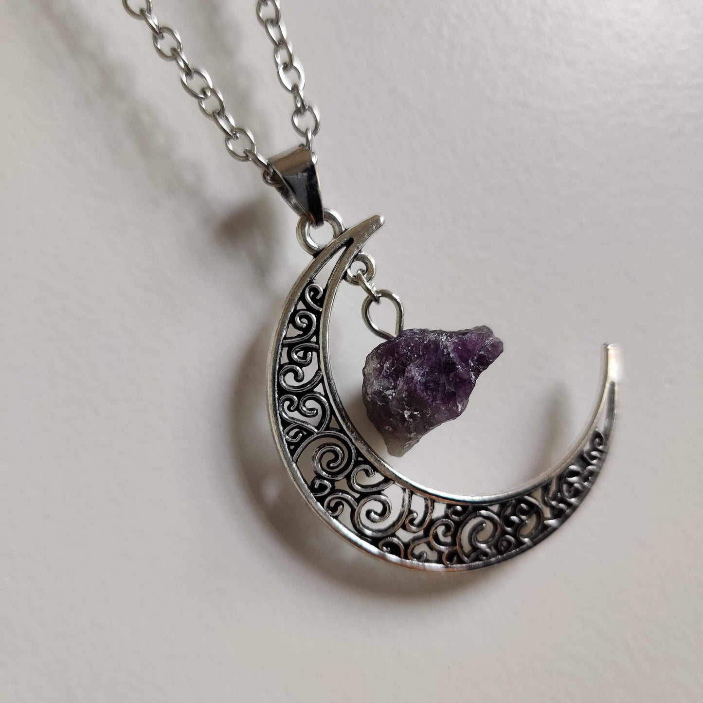 Amethyst Moon Pendant with Silver Chain - Rivendell Shop