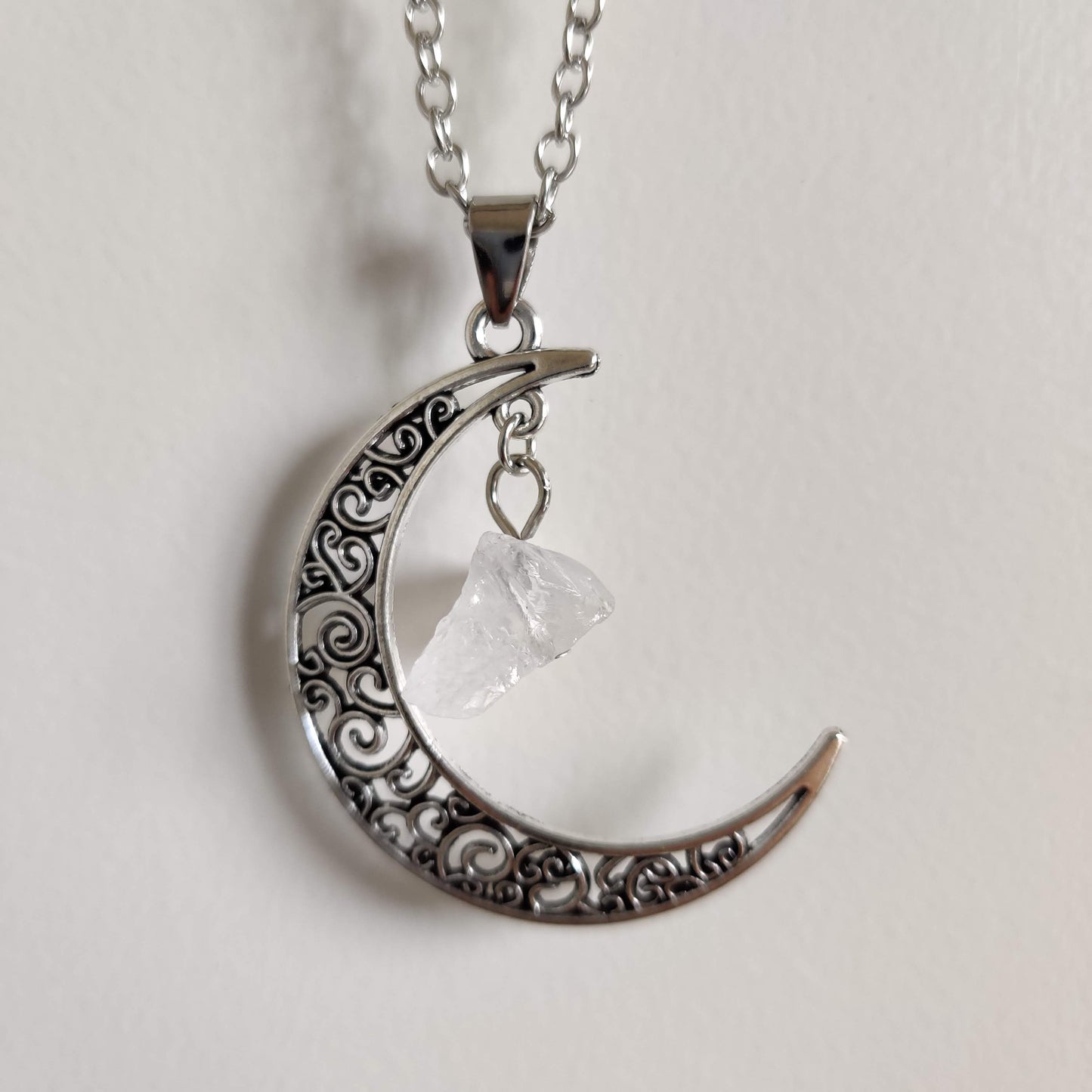 Clear Quartz Moon Pendant with Silver Chain - Rivendell Shop
