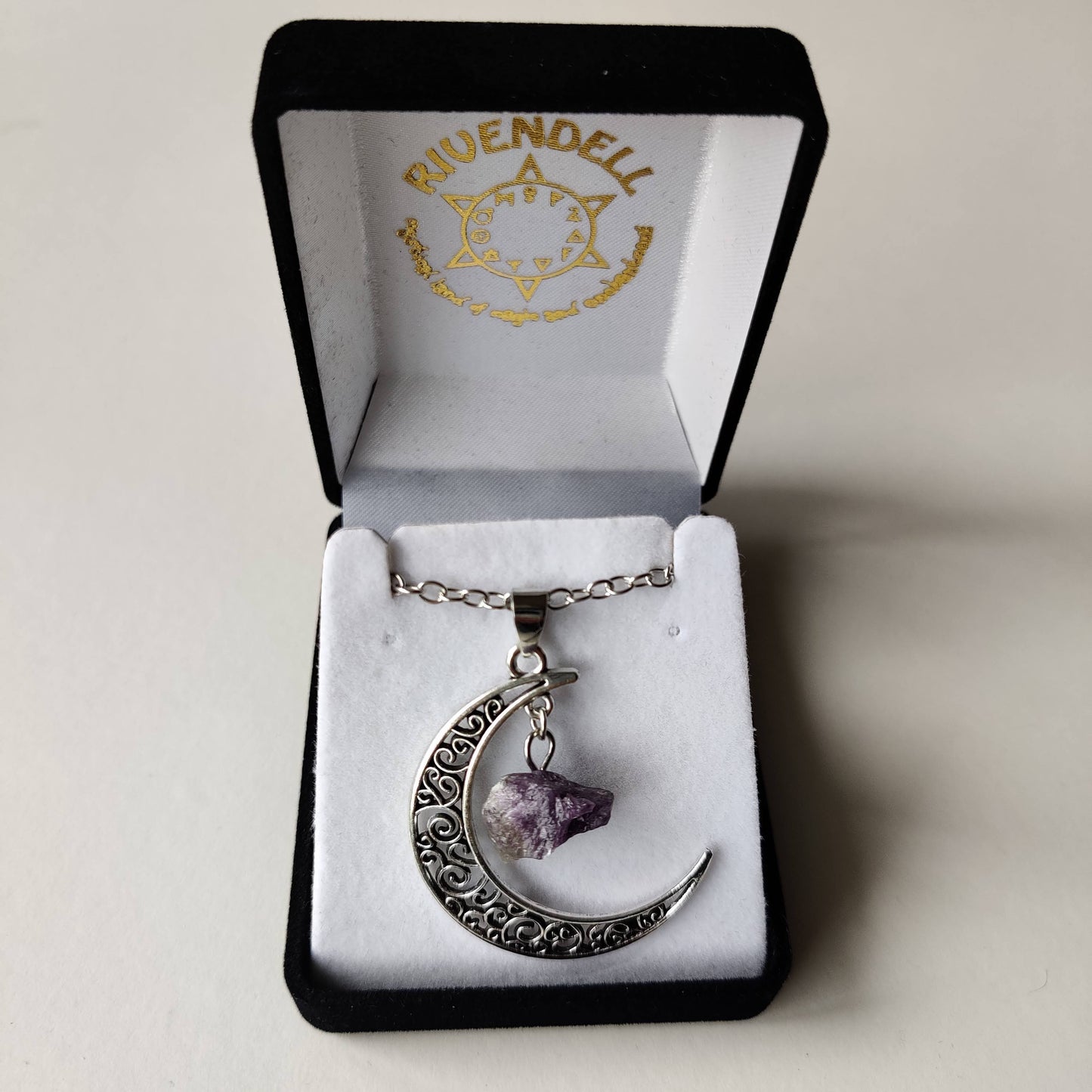 Amethyst Moon Pendant with Silver Chain - Rivendell Shop