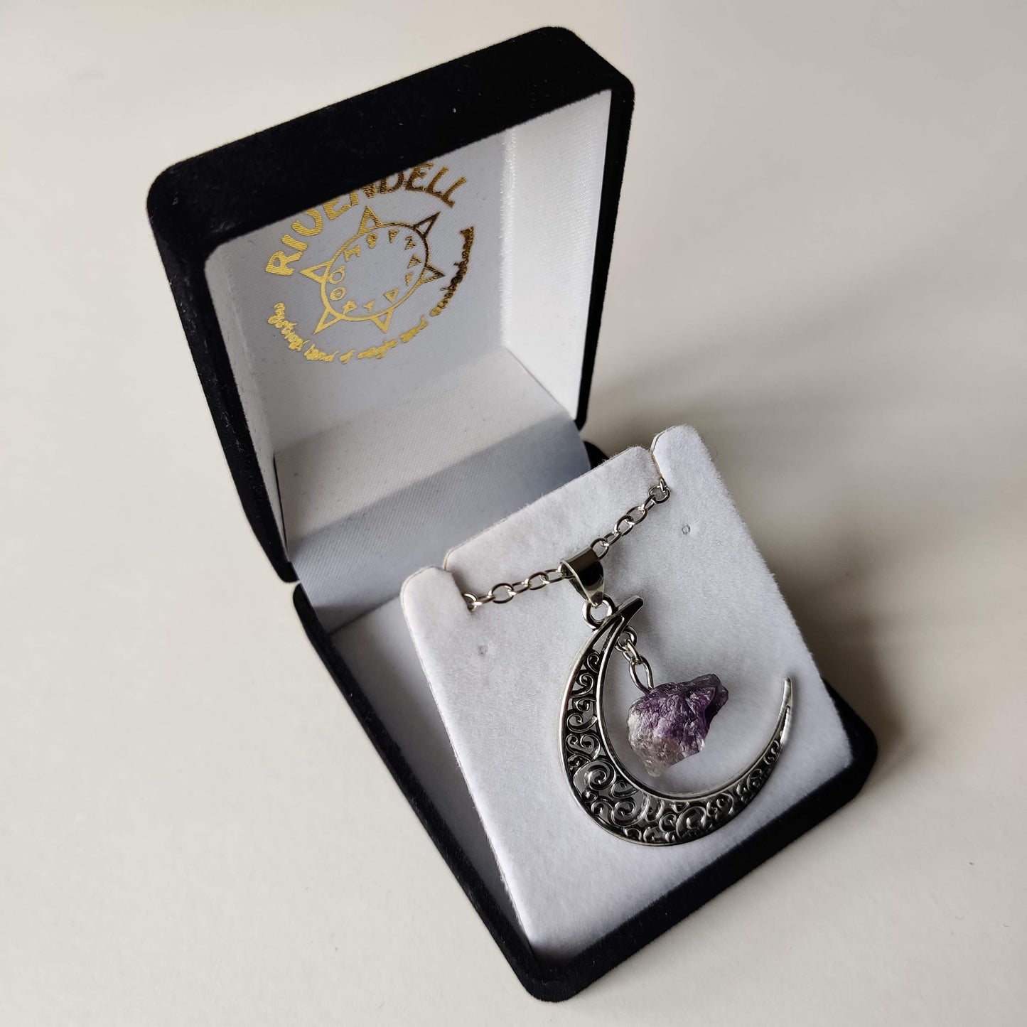 Amethyst Moon Pendant with Silver Chain - Rivendell Shop