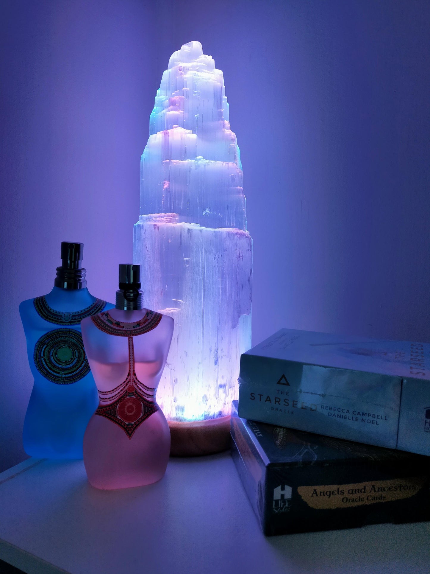 Large 30cm Selenite LED Lamp with Mood Change Lighting - Rivendell Shop