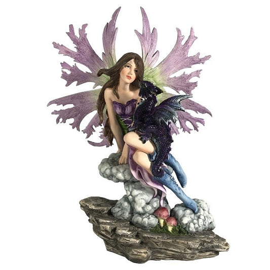 Purple Fairy Sitting with Baby Dragon - Rivendell Shop